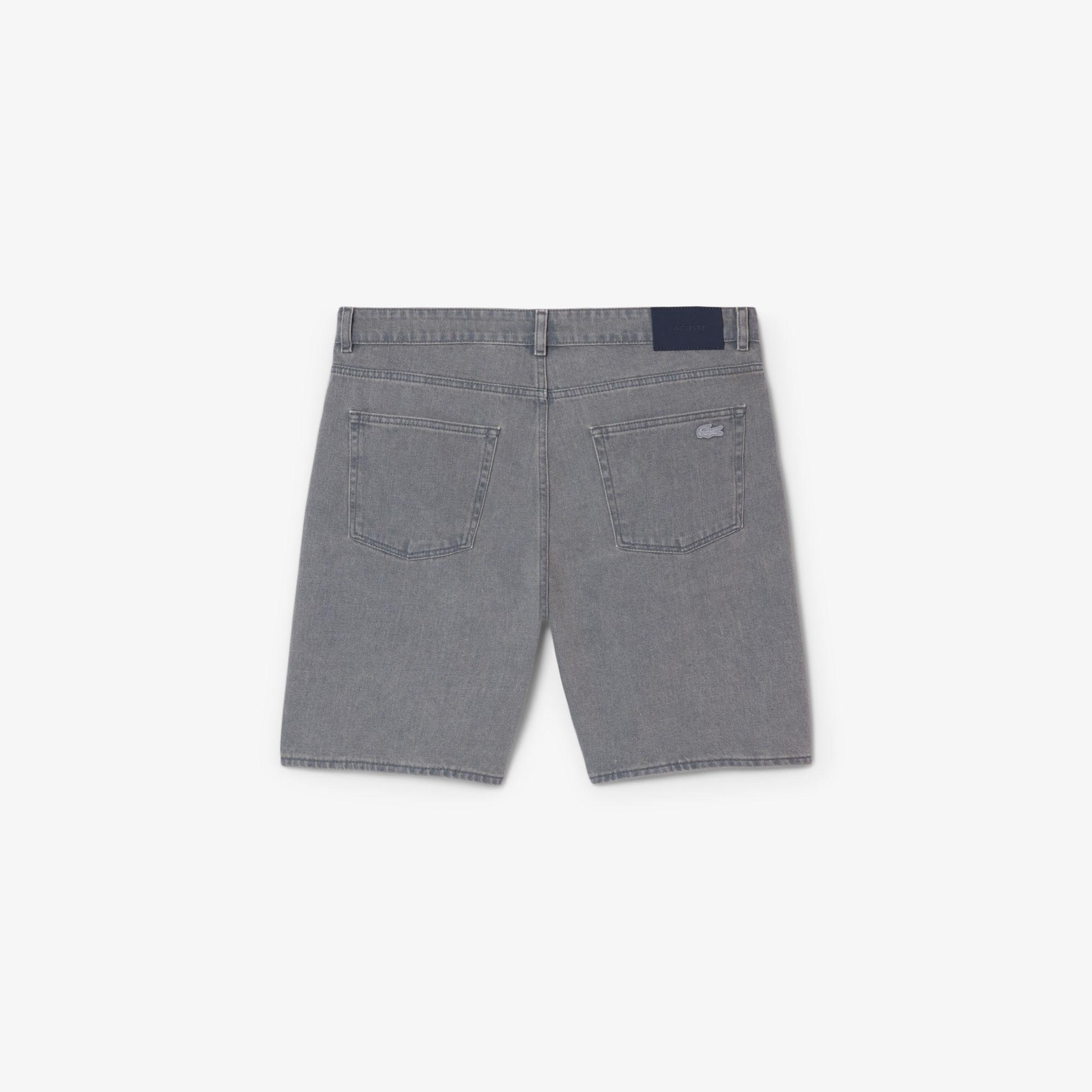 Erkek Straight Fit Denim Gri Bermuda Şort