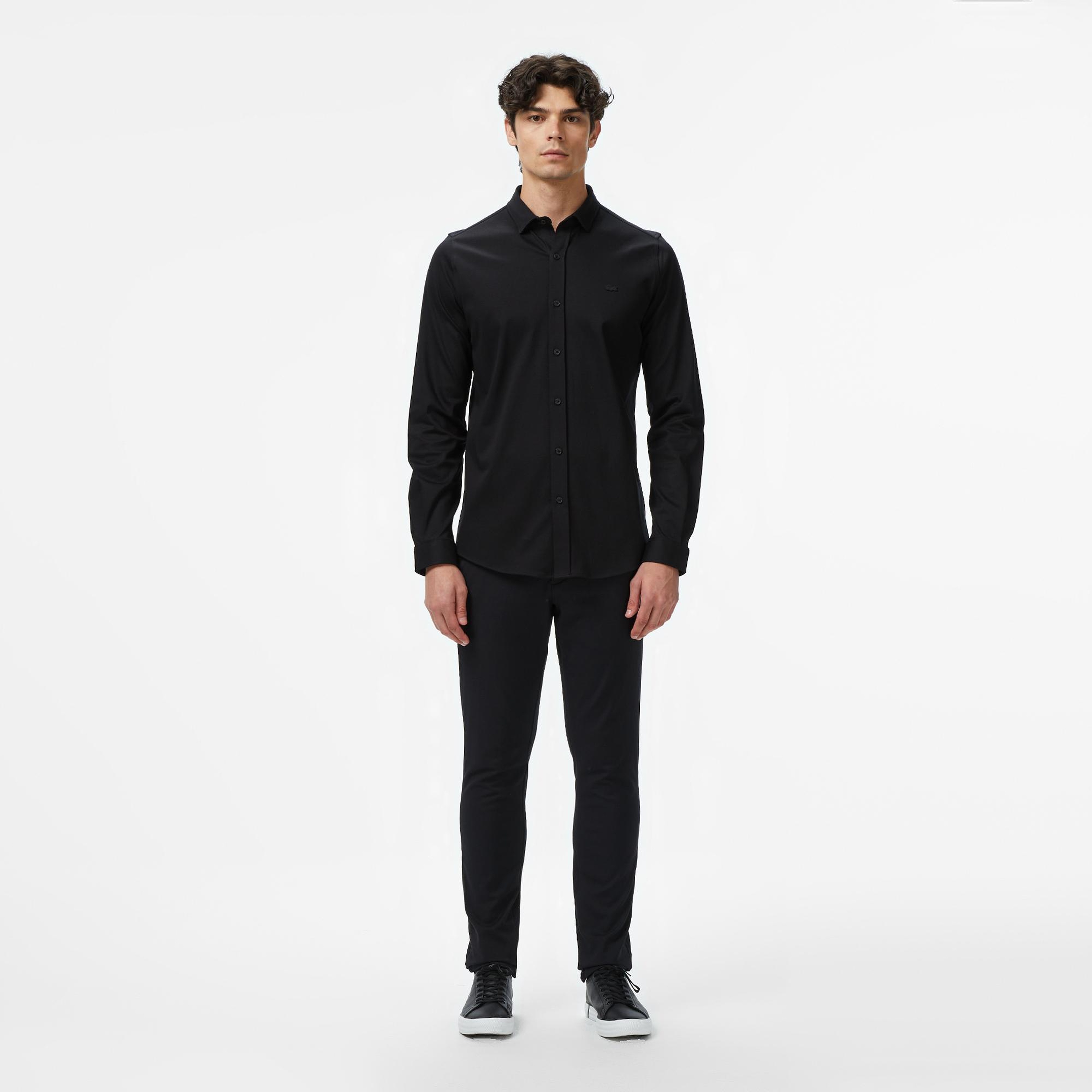 Erkek Slim Fit Siyah Gömlek