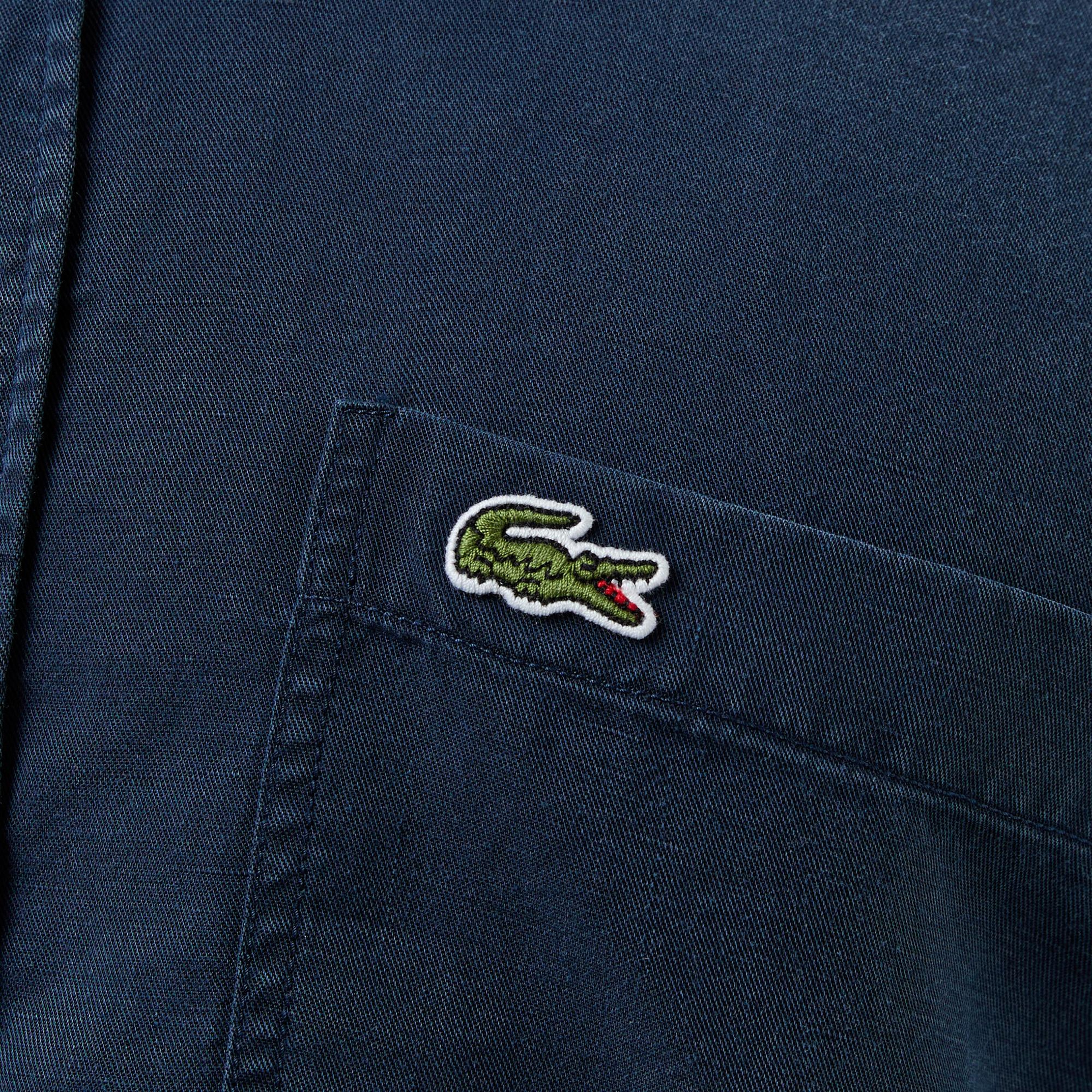 Erkek Slim Fit Düğmeli Yaka Lacivert Gömlek