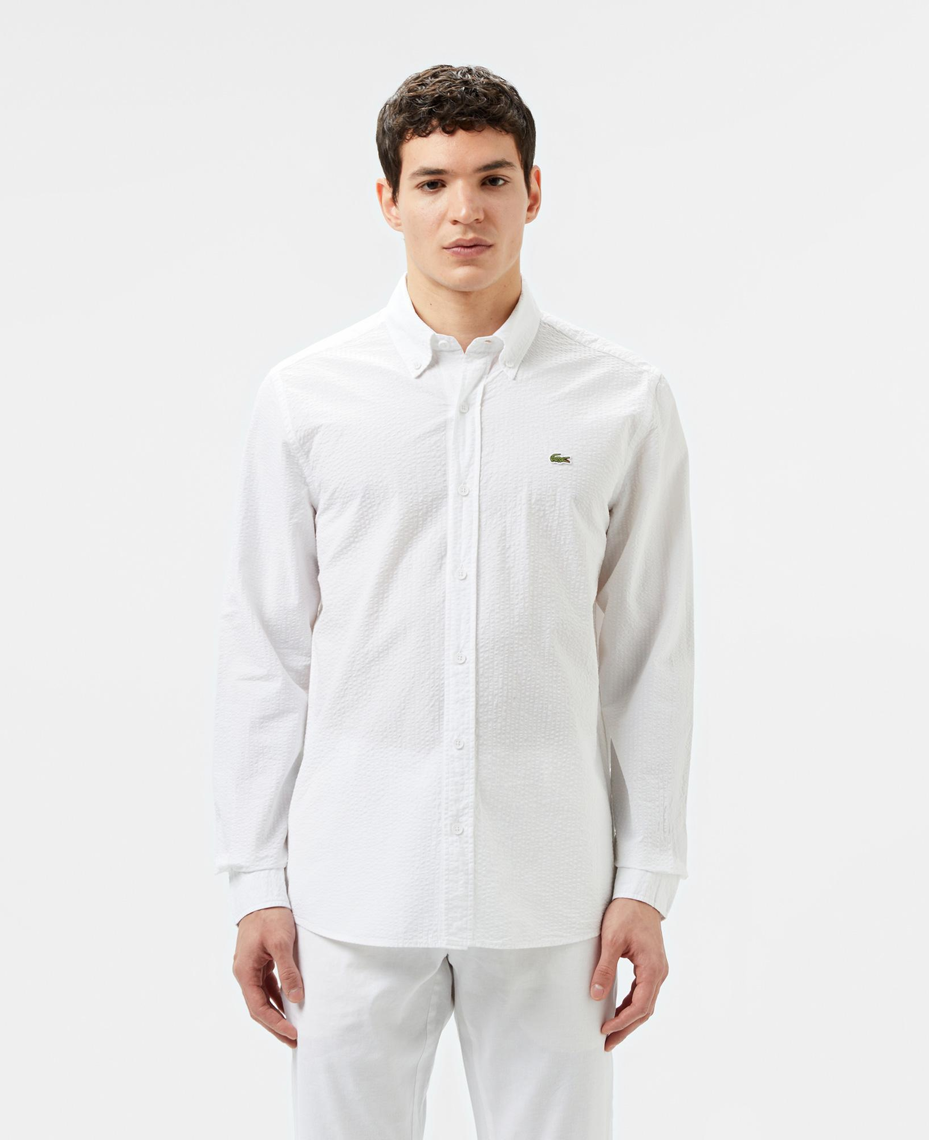 Erkek Slim Fit Düğmeli Yaka Beyaz Gömlek