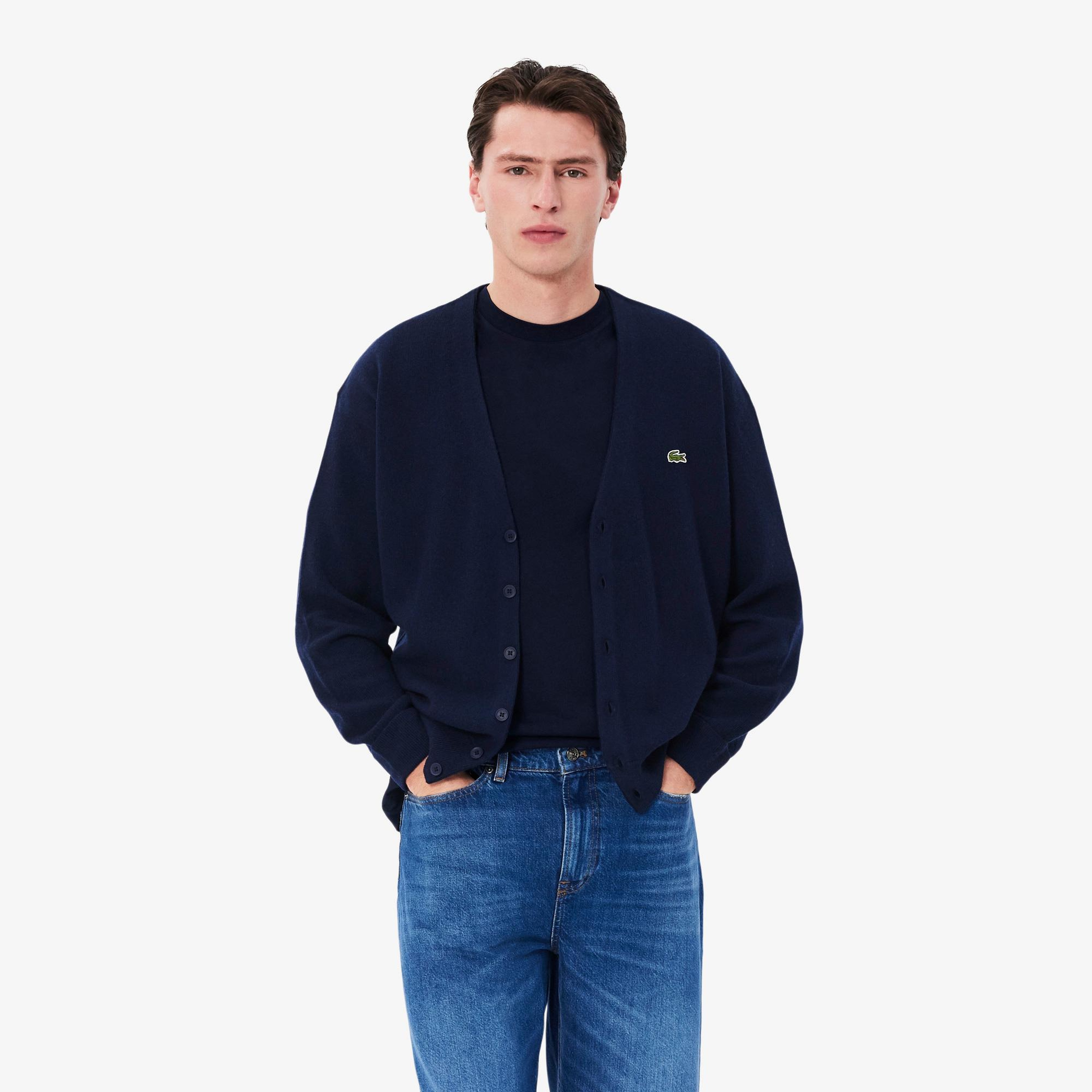 Erkek Relaxed Fit V Yaka Lacivert Hırka