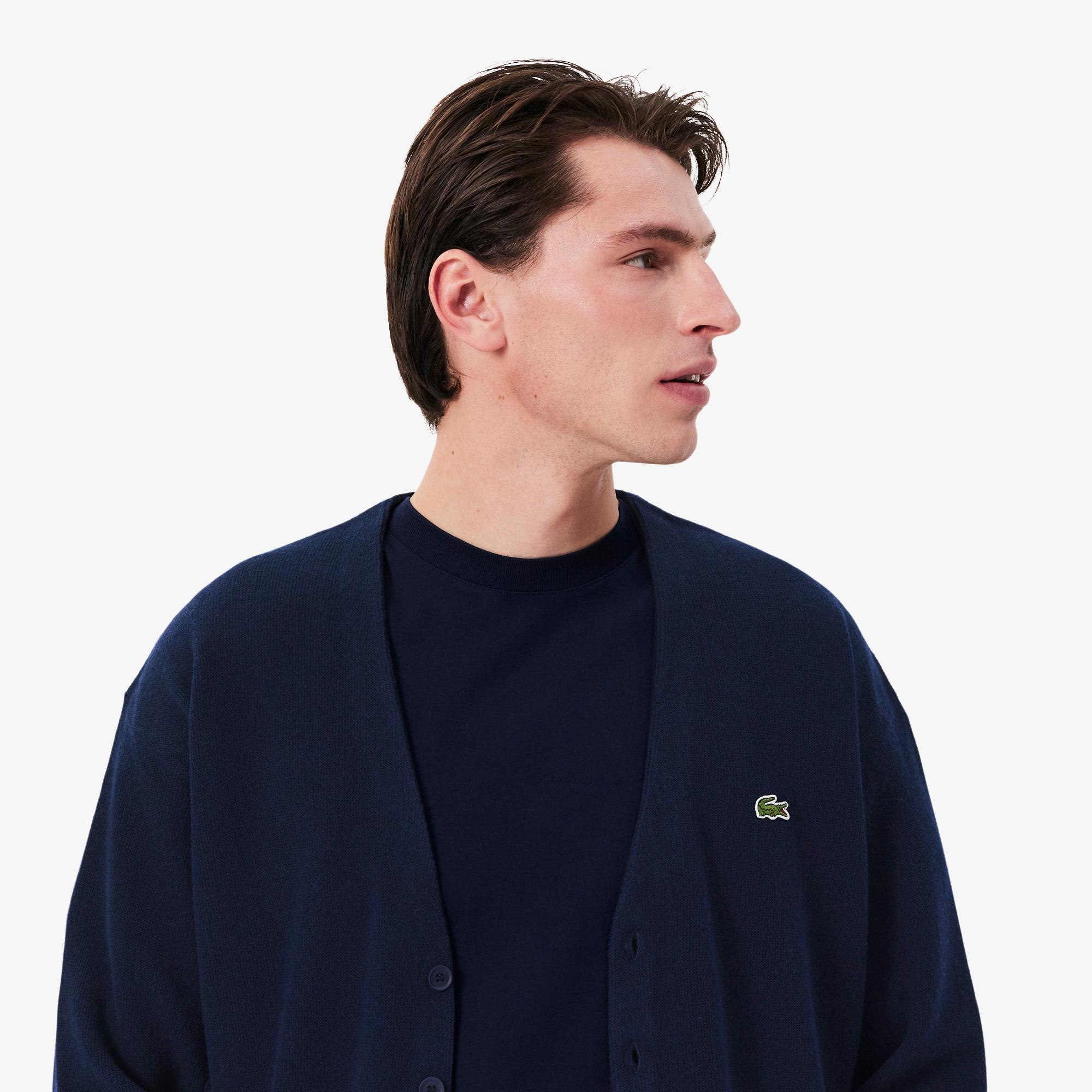 Erkek Relaxed Fit V Yaka Lacivert Hırka