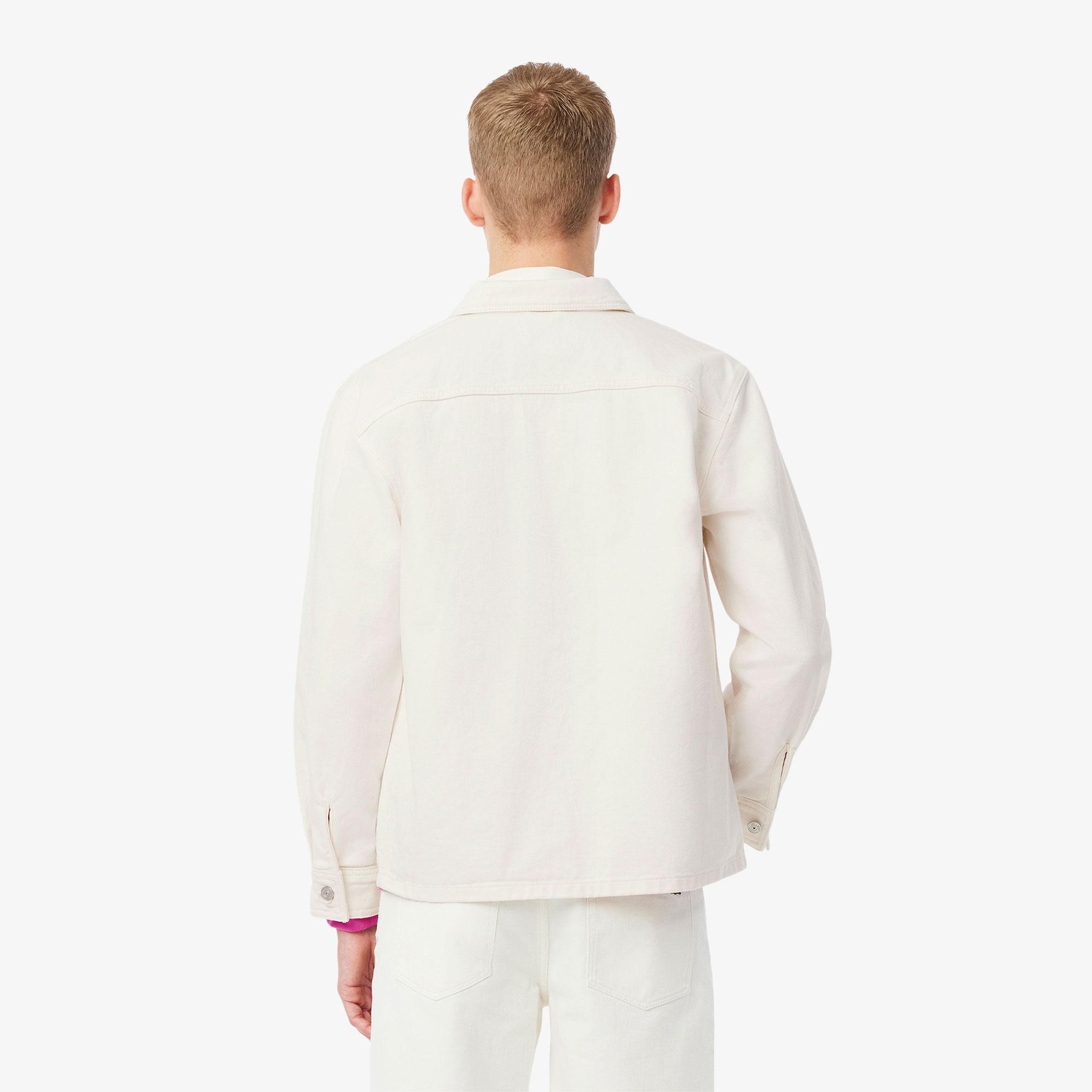 Erkek Oversize Fit Gömlek Yaka Denim Krem Ceket