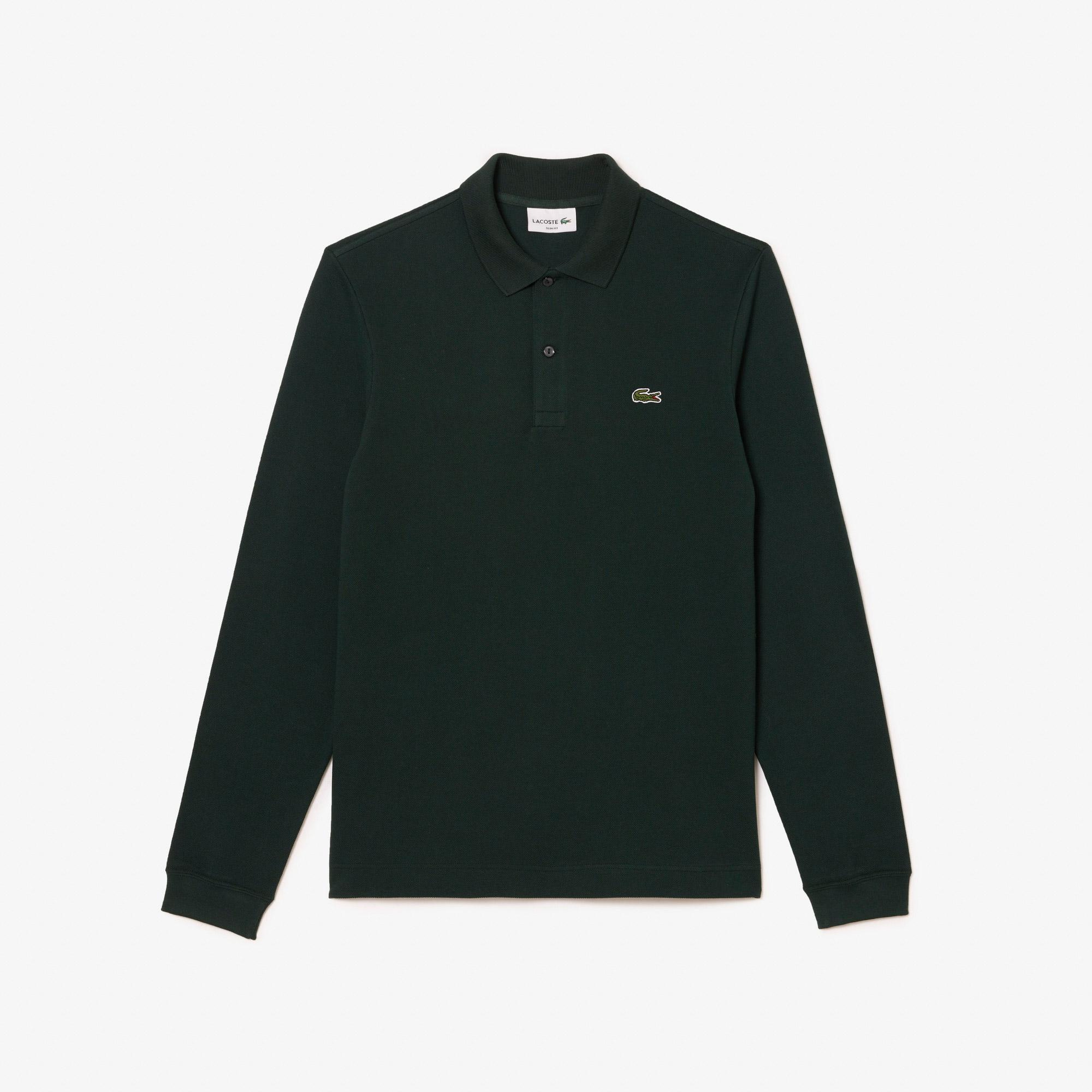 L.12.12 Erkek Slim Fit Uzun Kollu Koyu Yeşil Polo