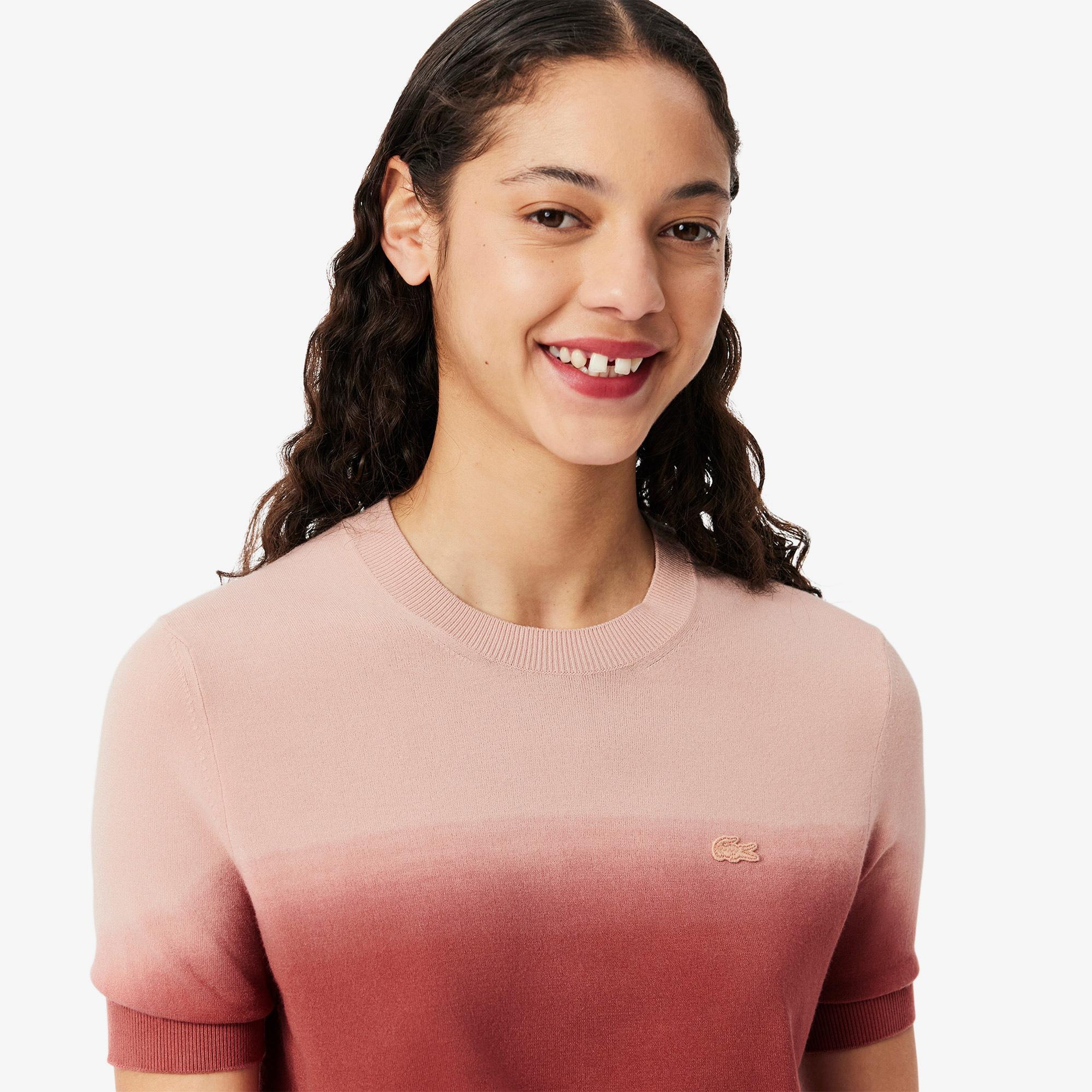 Kadın Classic Fit Kısa Kollu Bisiklet Yaka Renk Bloklu Pembe Triko