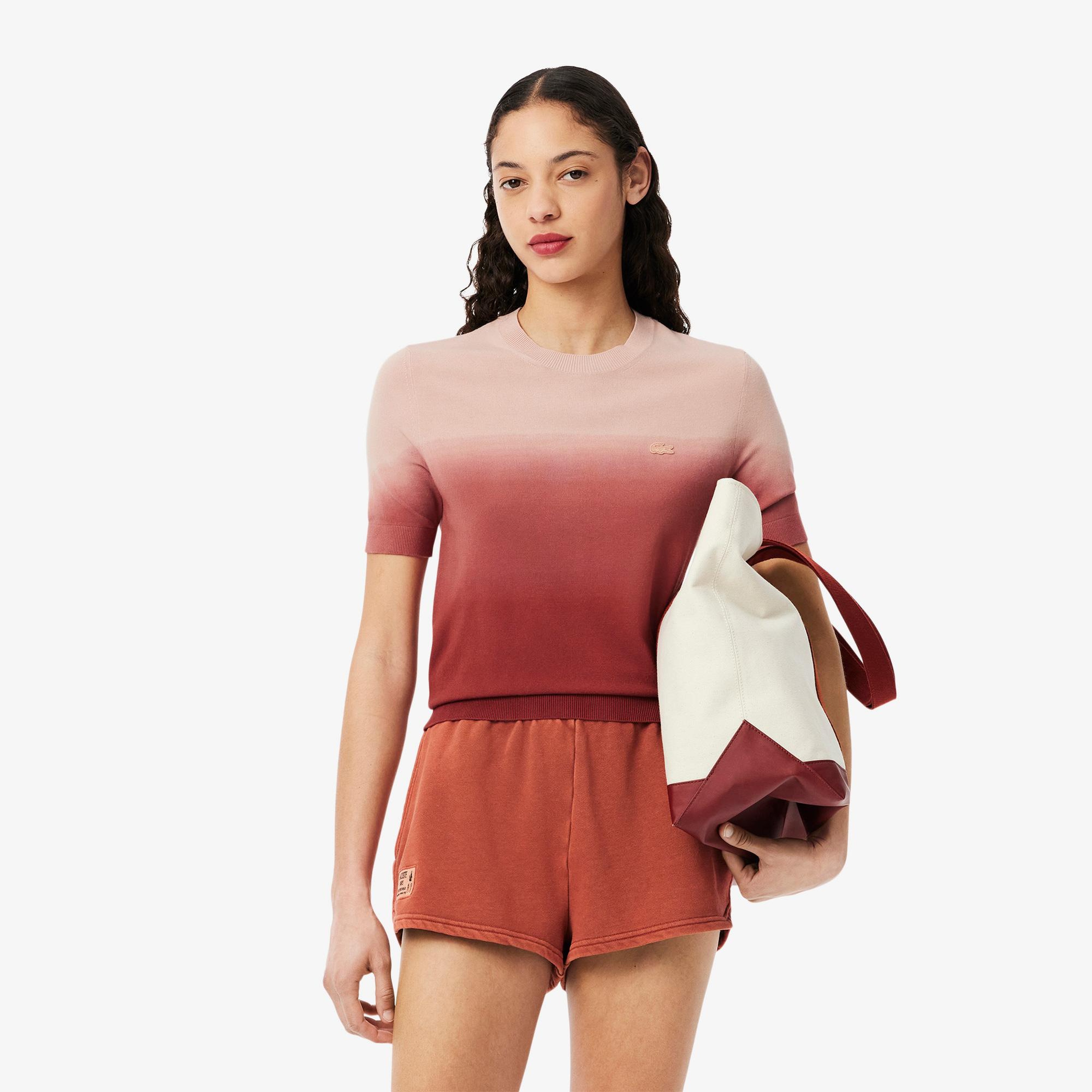 Kadın Classic Fit Kısa Kollu Bisiklet Yaka Renk Bloklu Pembe Triko