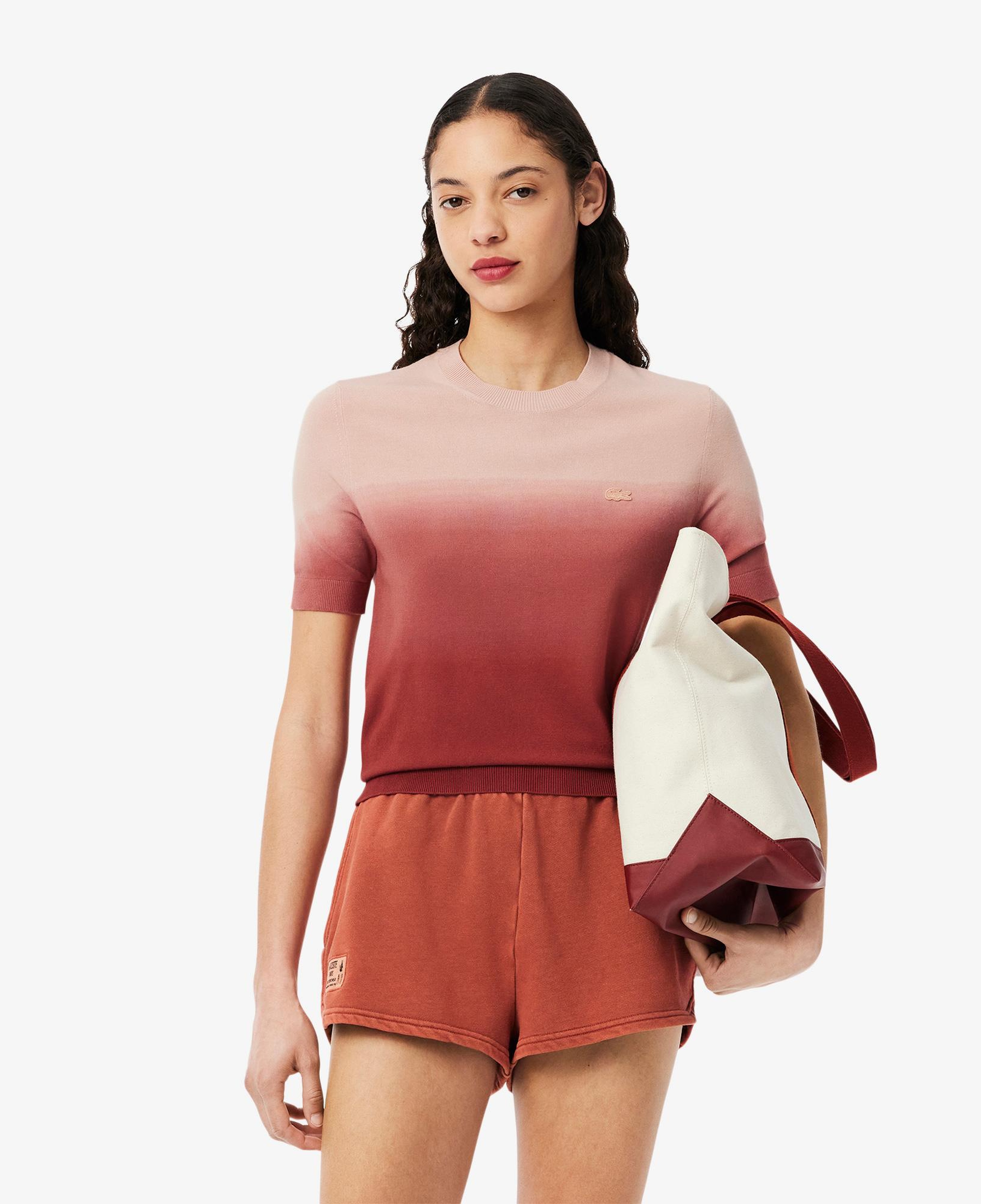 Kadın Classic Fit Kısa Kollu Bisiklet Yaka Renk Bloklu Pembe Triko