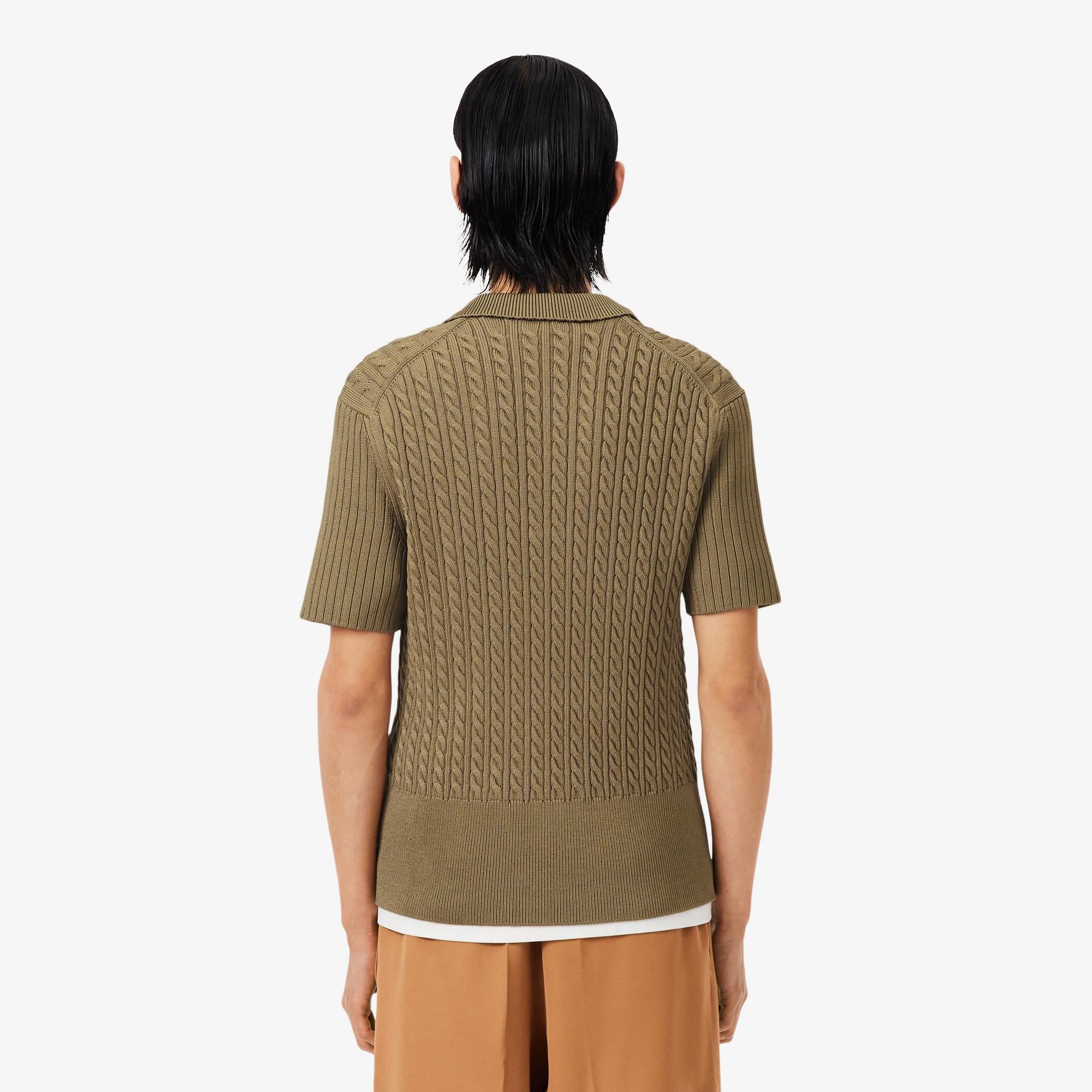 FW25 RUNWAY Erkek Slim Fit Kısa Kollu Bisiklet Yaka Kahverengi Triko