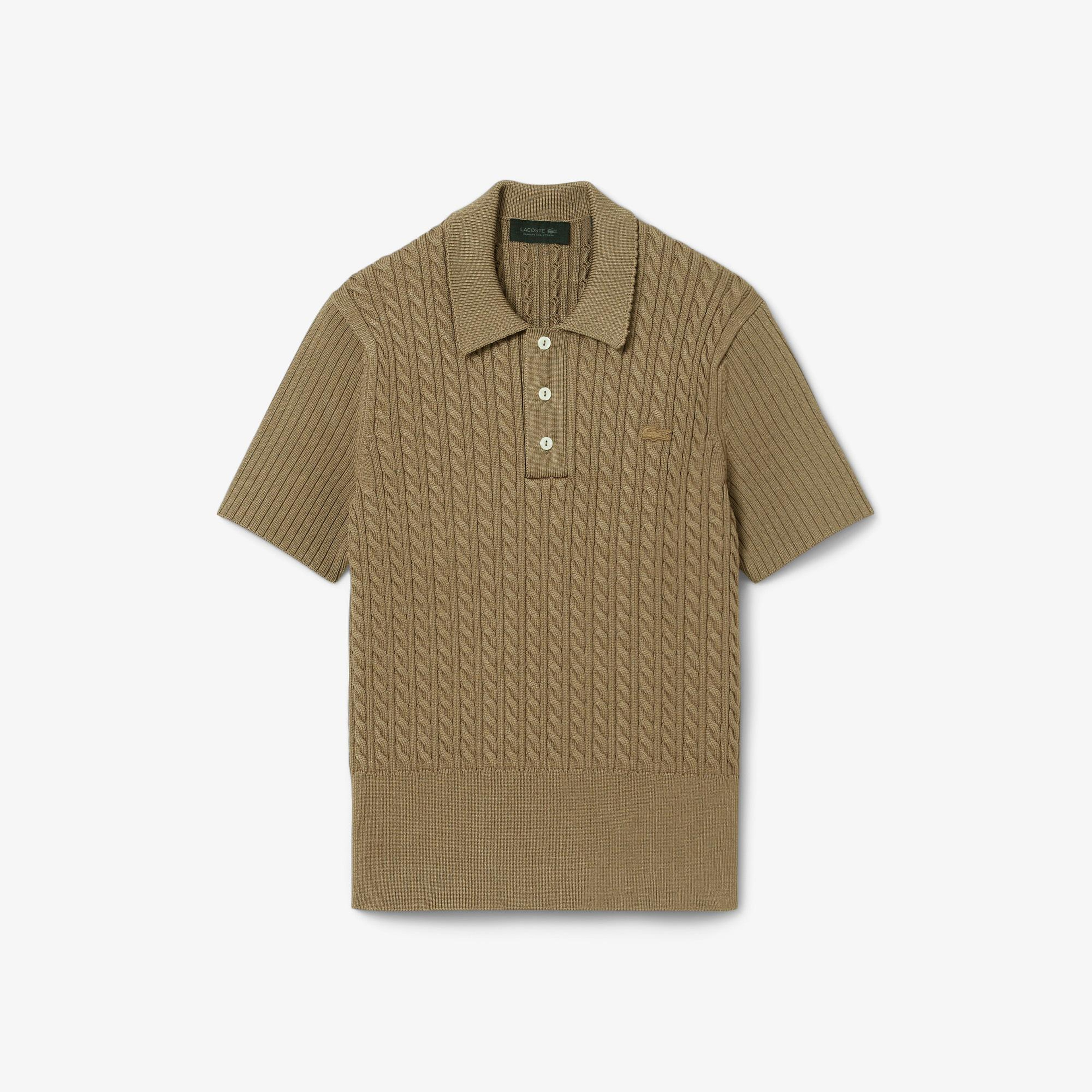 FW25 RUNWAY Erkek Slim Fit Kısa Kollu Bisiklet Yaka Kahverengi Triko