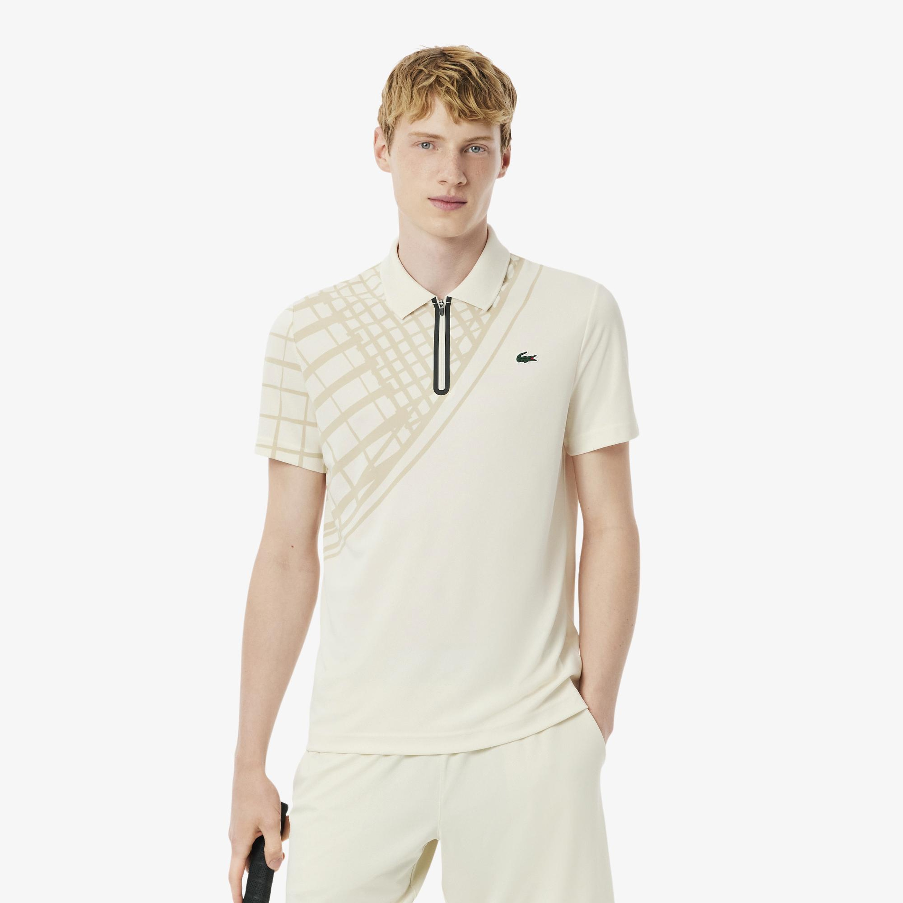 Erkek Slim Fit Baskılı Krem Polo