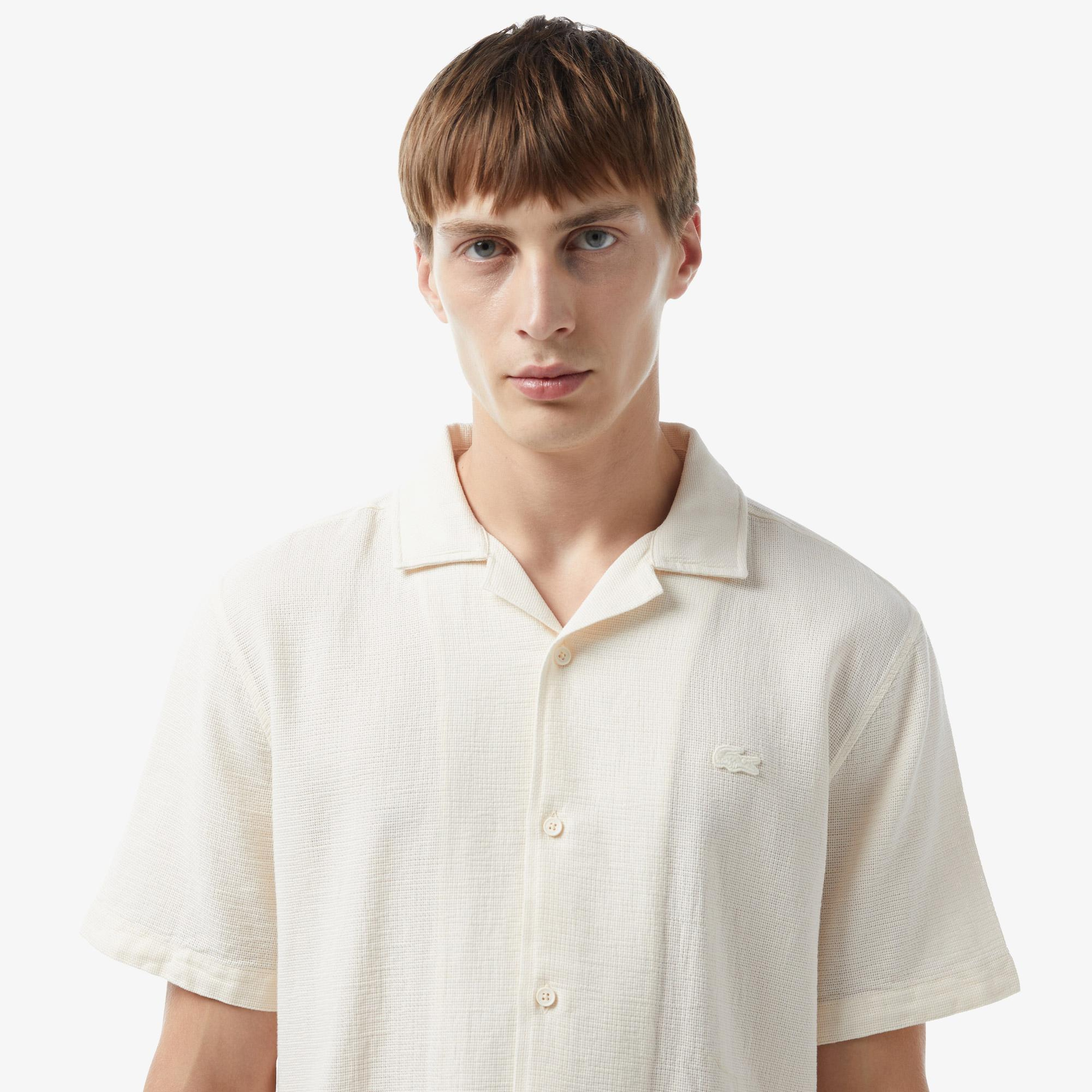 Erkek Regular Fit Kısa Kollu Krem Gömlek