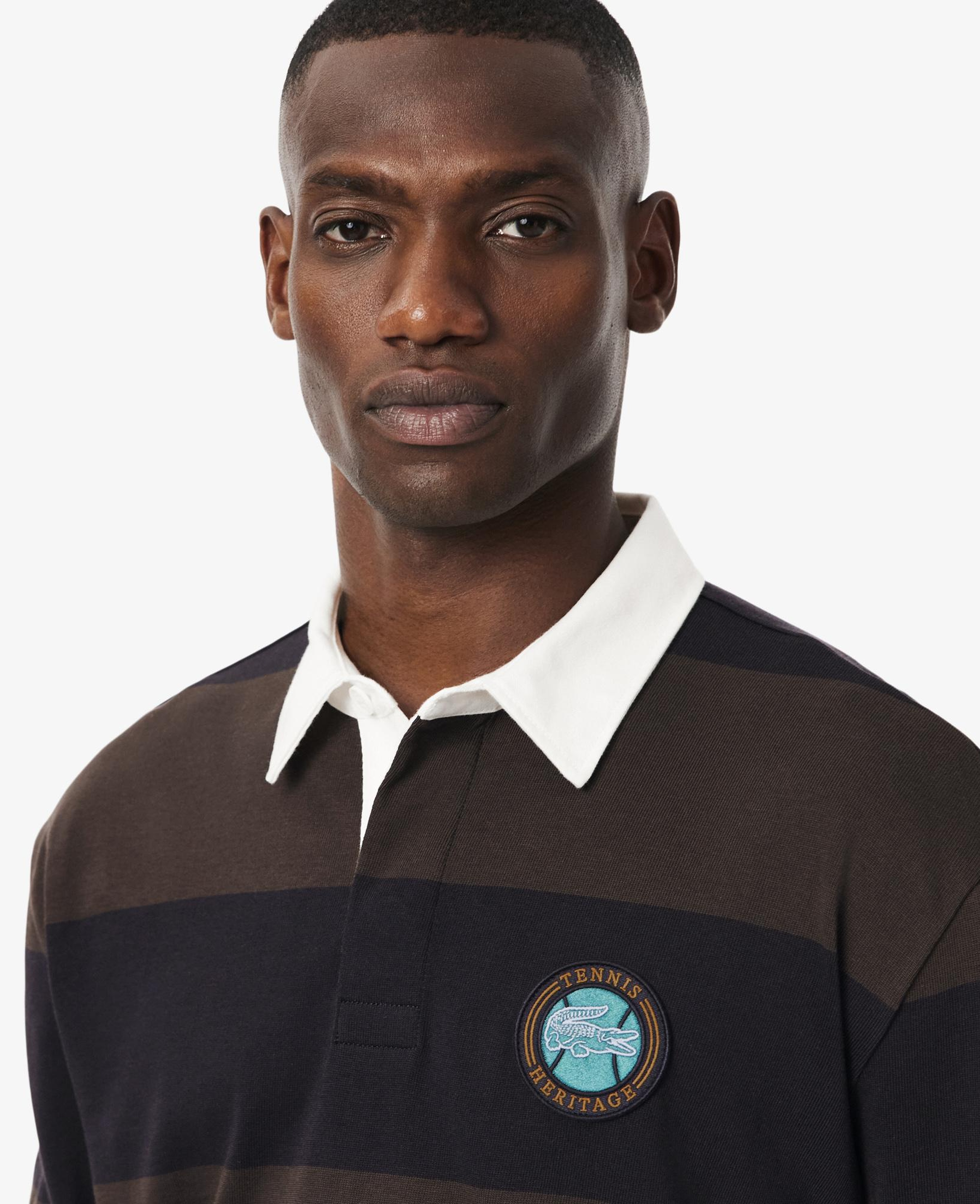 Erkek Relaxed Fit Çizgili Kahverengi Rugby Polo