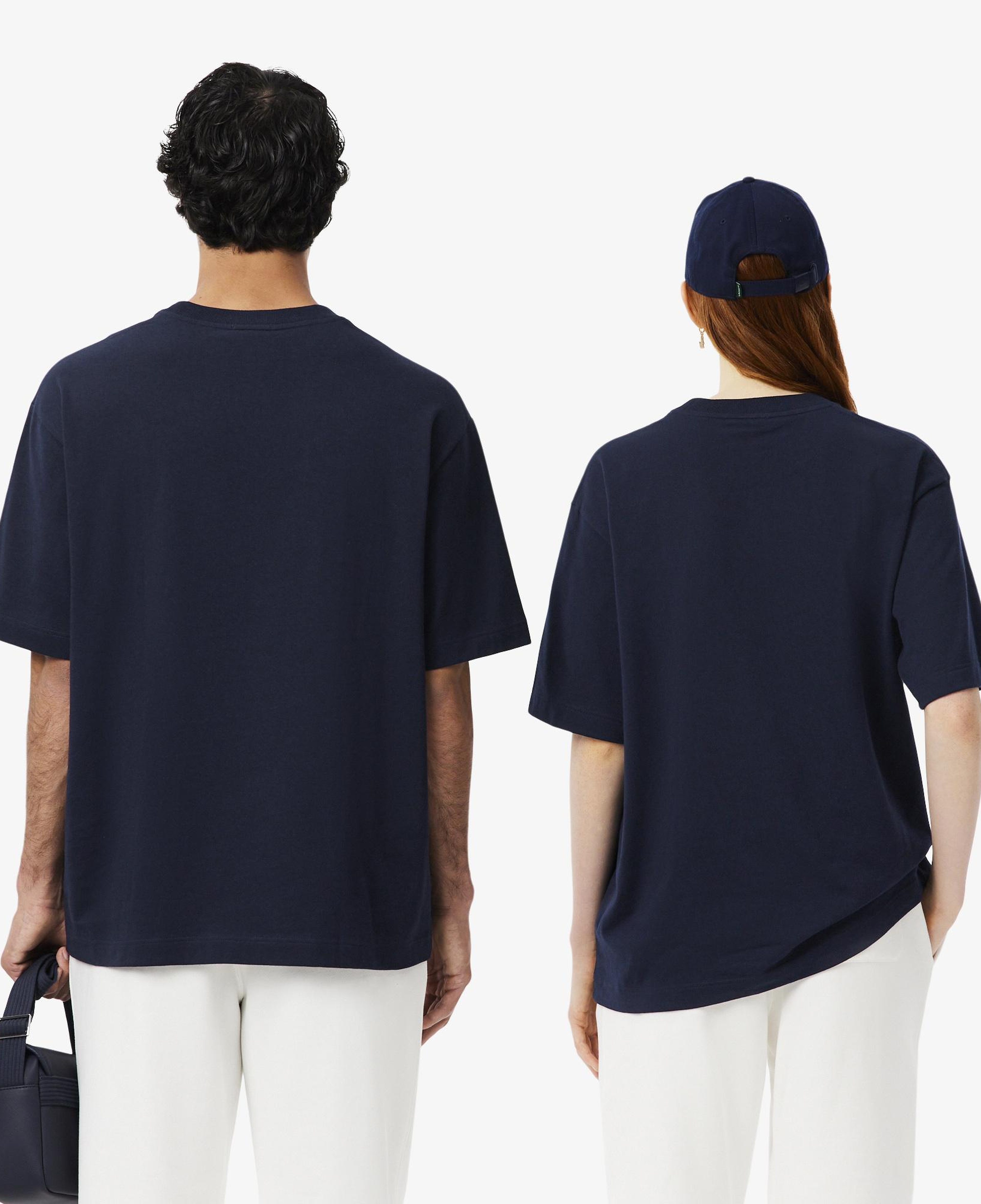 Unisex Loose Fit Bisiklet Yaka Lacivert T-Shirt