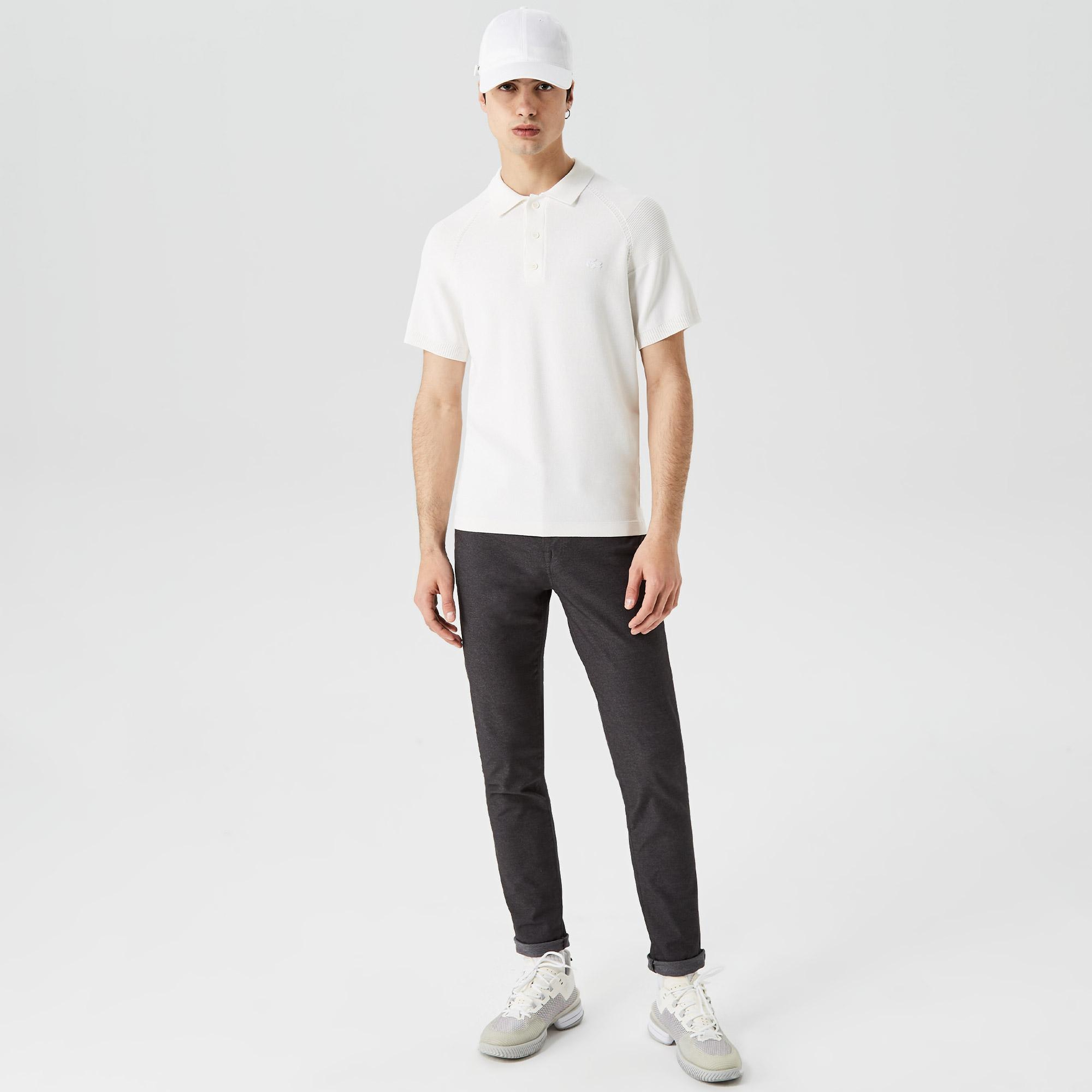 Erkek Regular Fit Kısa Kollu Polo Yaka Beyaz Triko