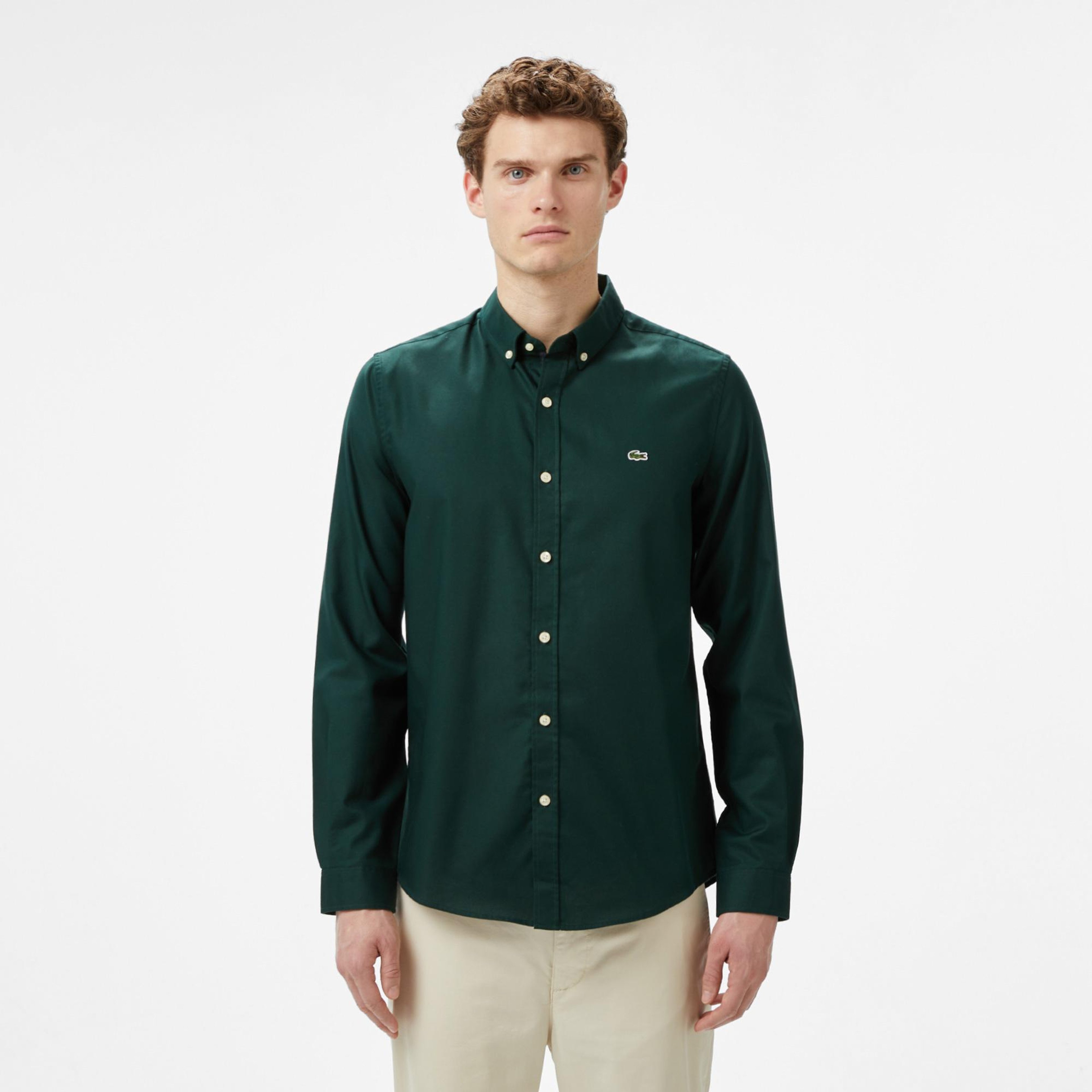 Lacoste Erkek Slim Fit Düğmeli Yaka Koyu Yeşil Gömlek