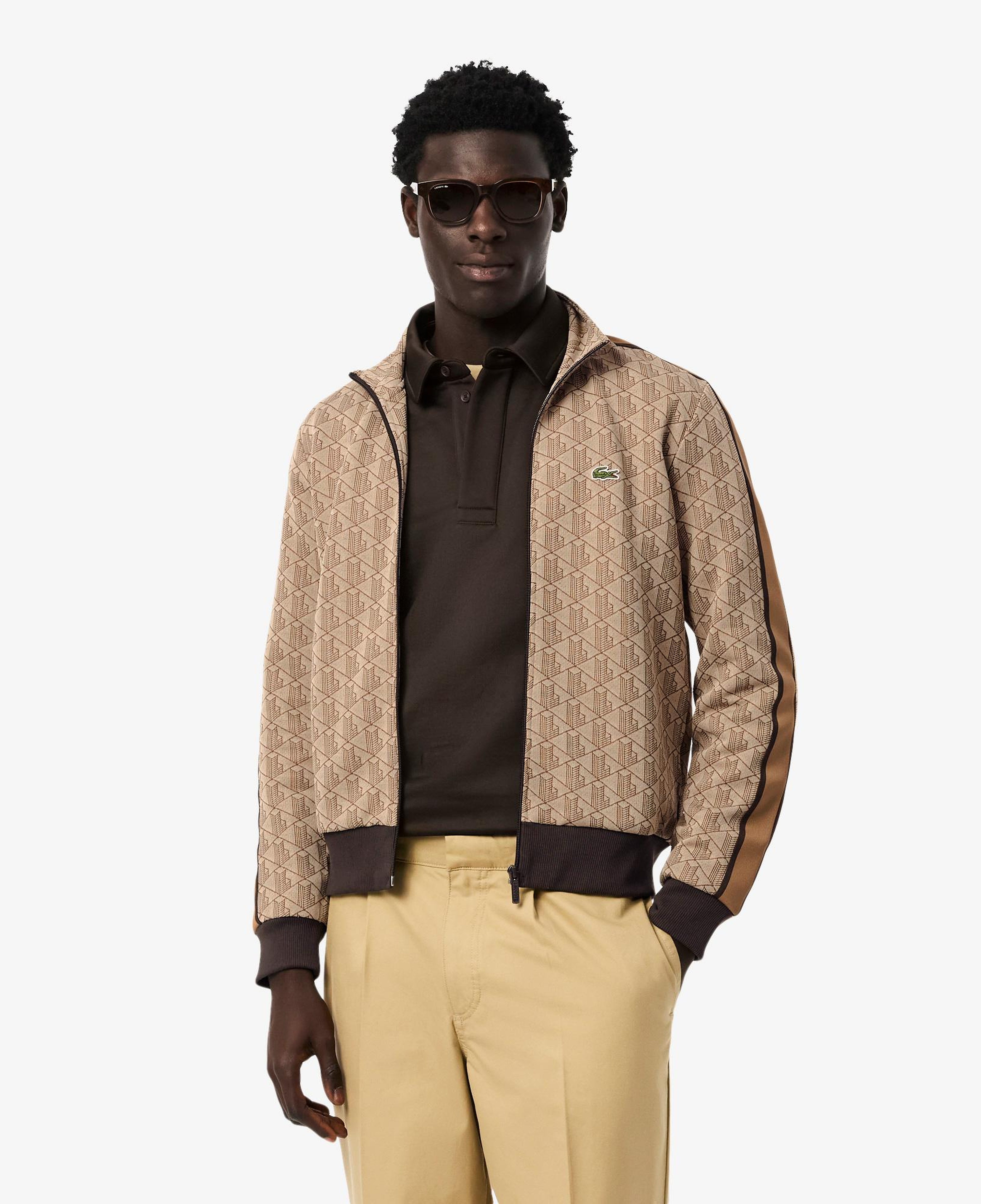 Erkek Regular Fit Dik Yaka Monogram Kahverengi Sweatshirt