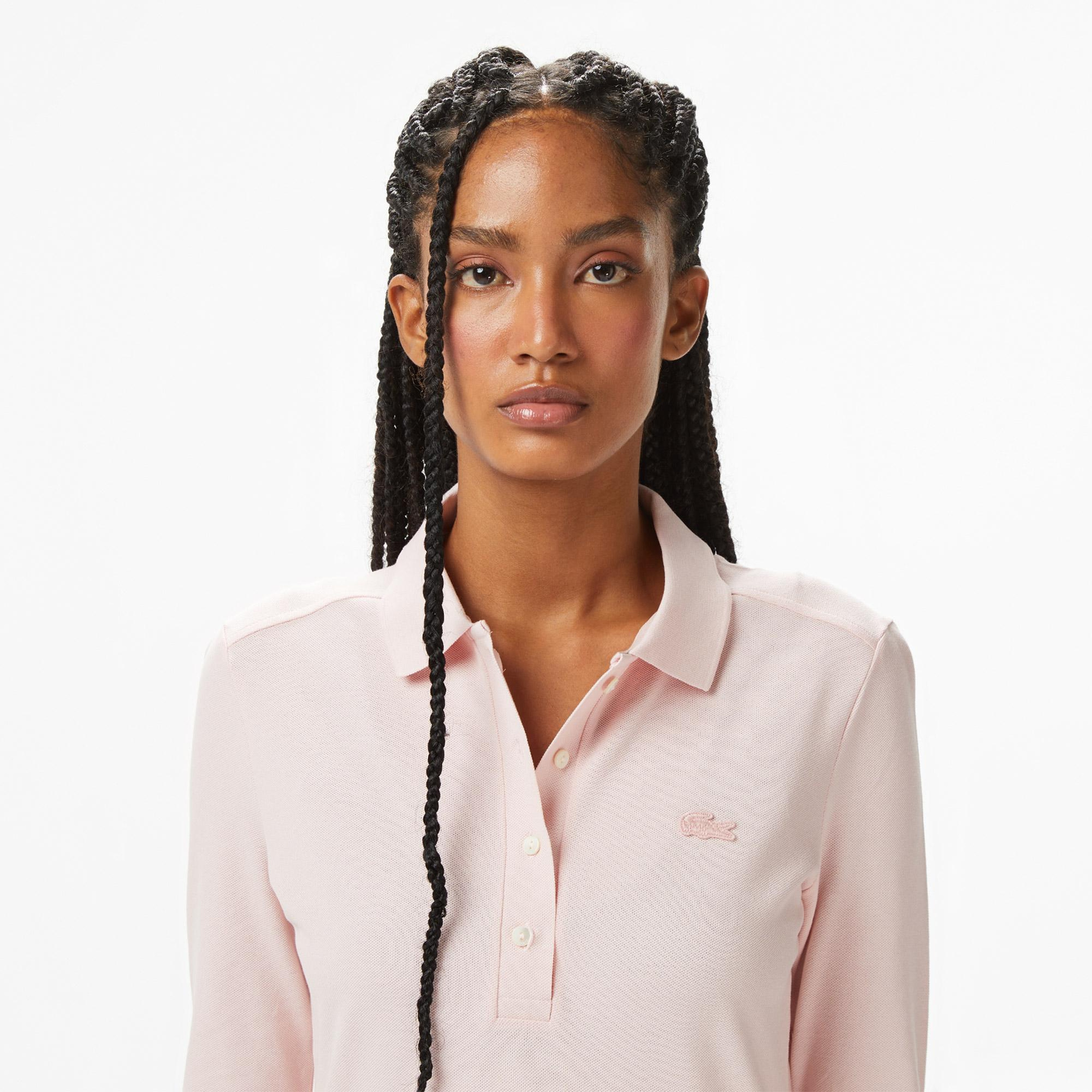 Lacoste Kadın Slim Fit Uzun Kollu Pembe Polo