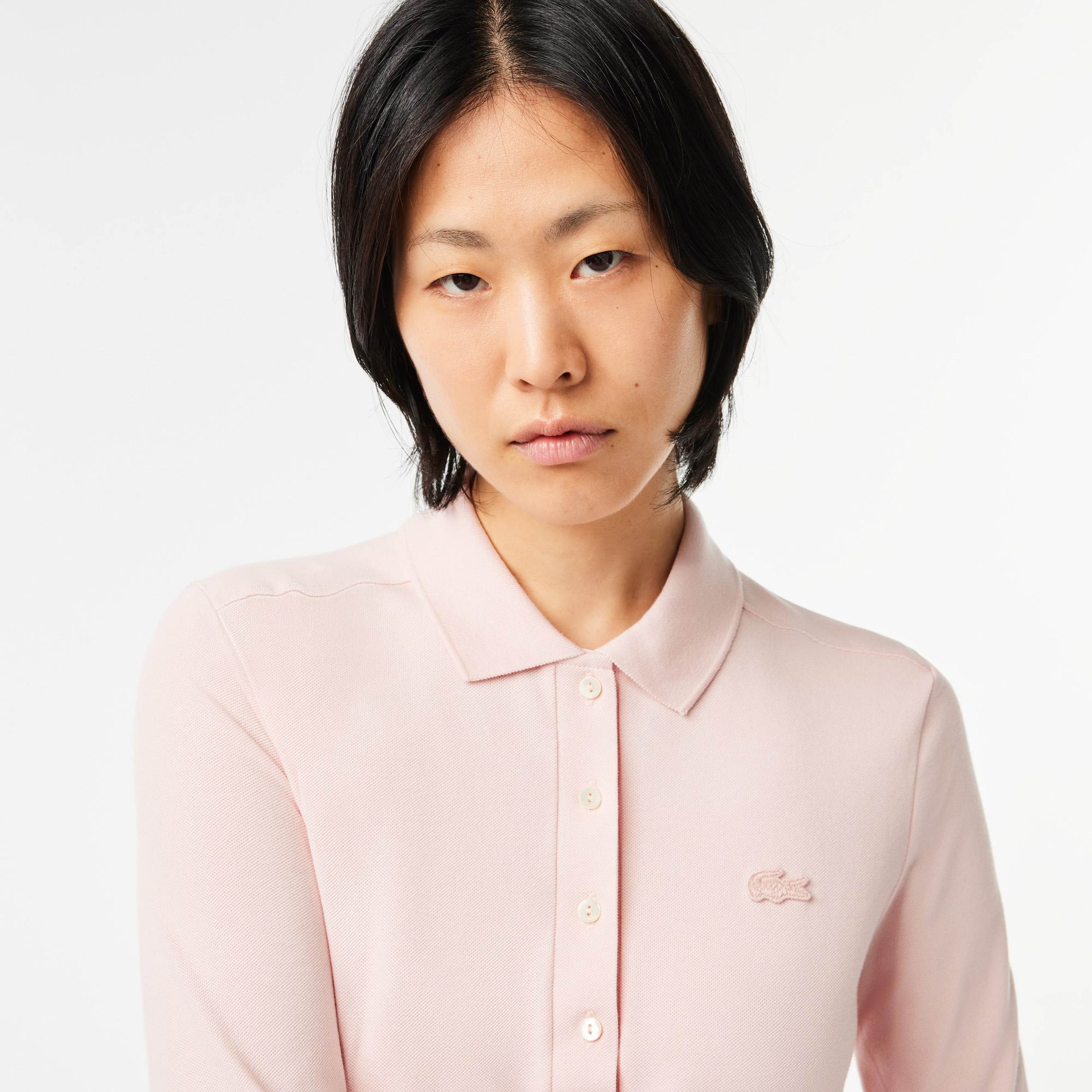 Lacoste Kadın Slim Fit Uzun Kollu Pembe Polo