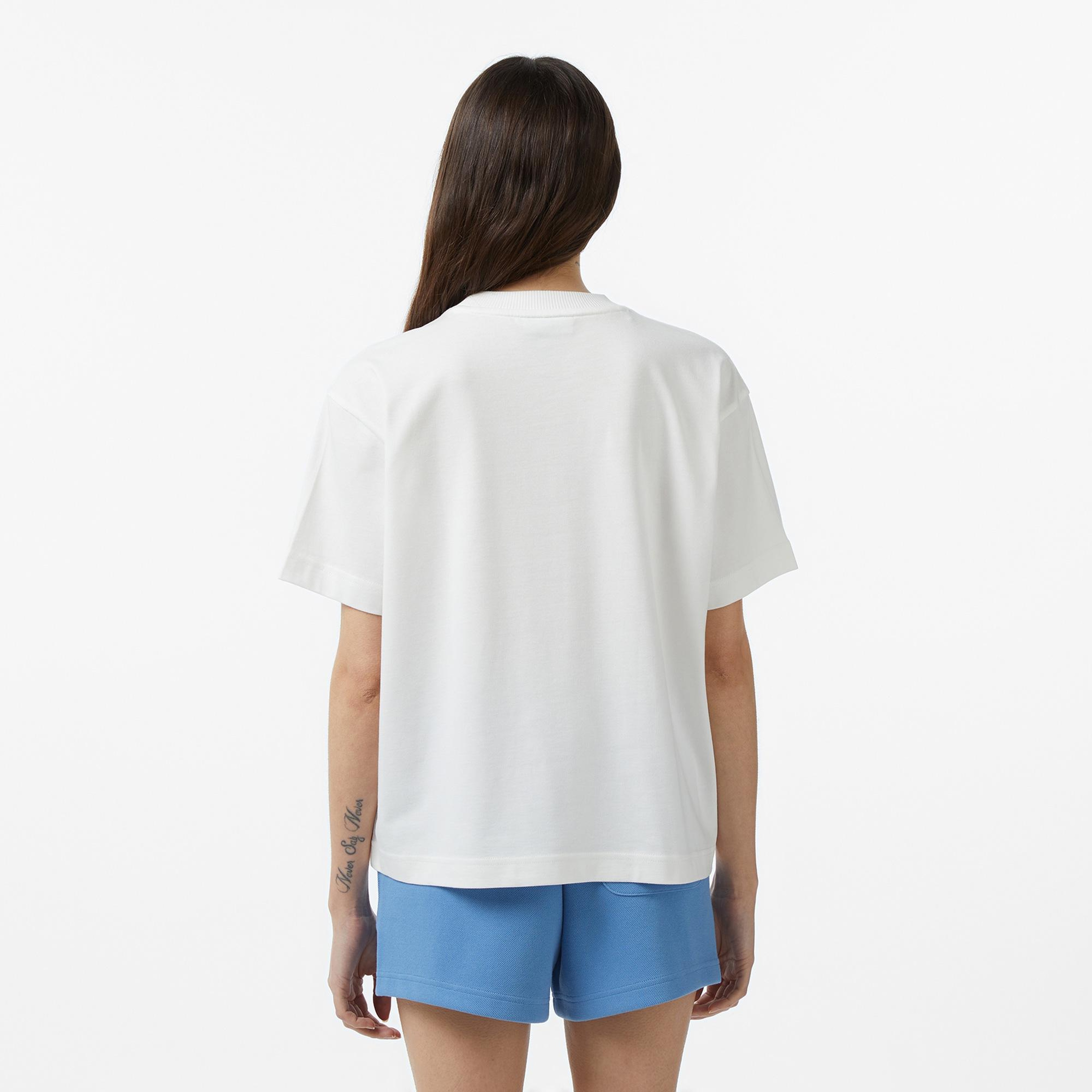 Kadın Loose Fit Bisiklet Yaka Beyaz T-Shirt