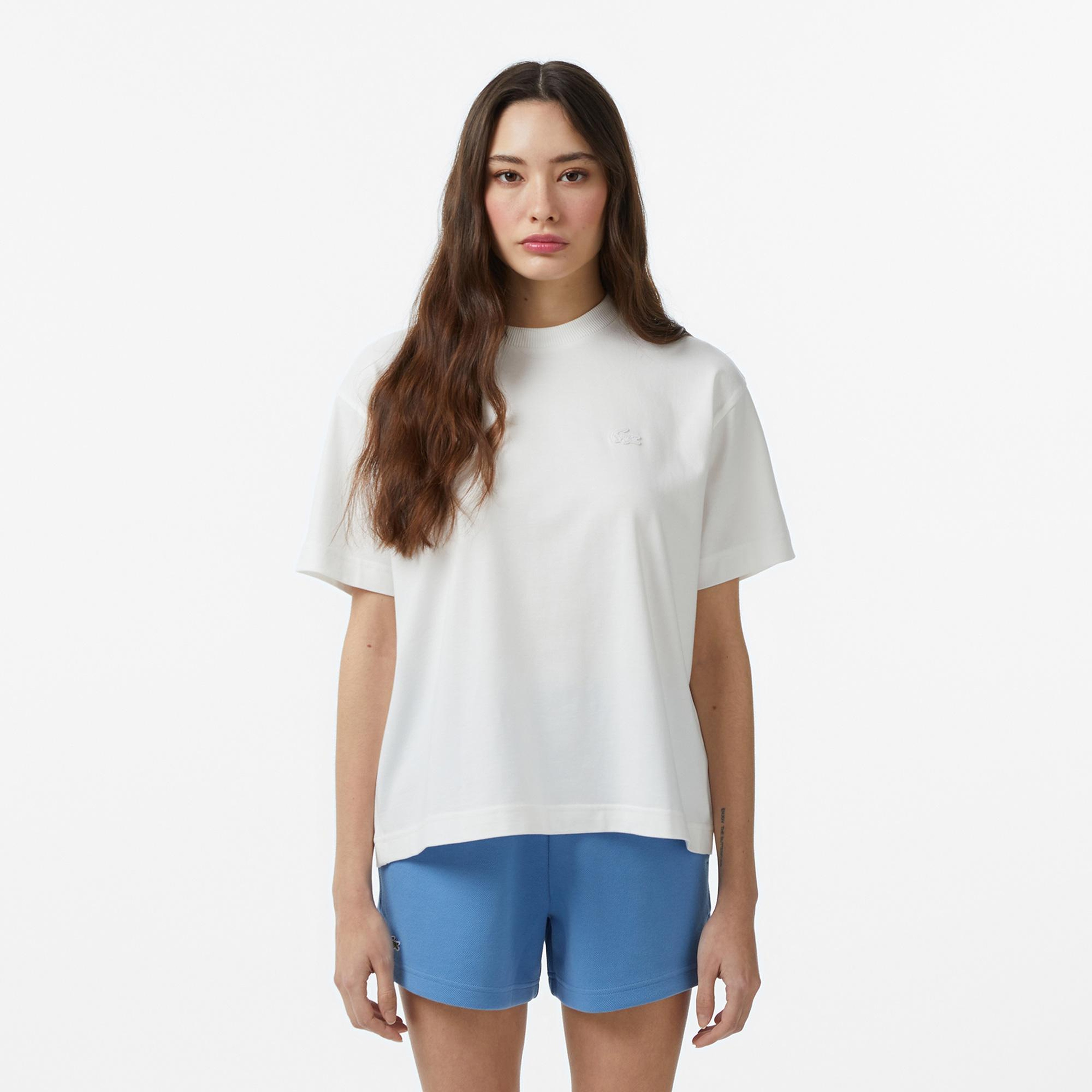 Kadın Loose Fit Bisiklet Yaka Beyaz T-Shirt