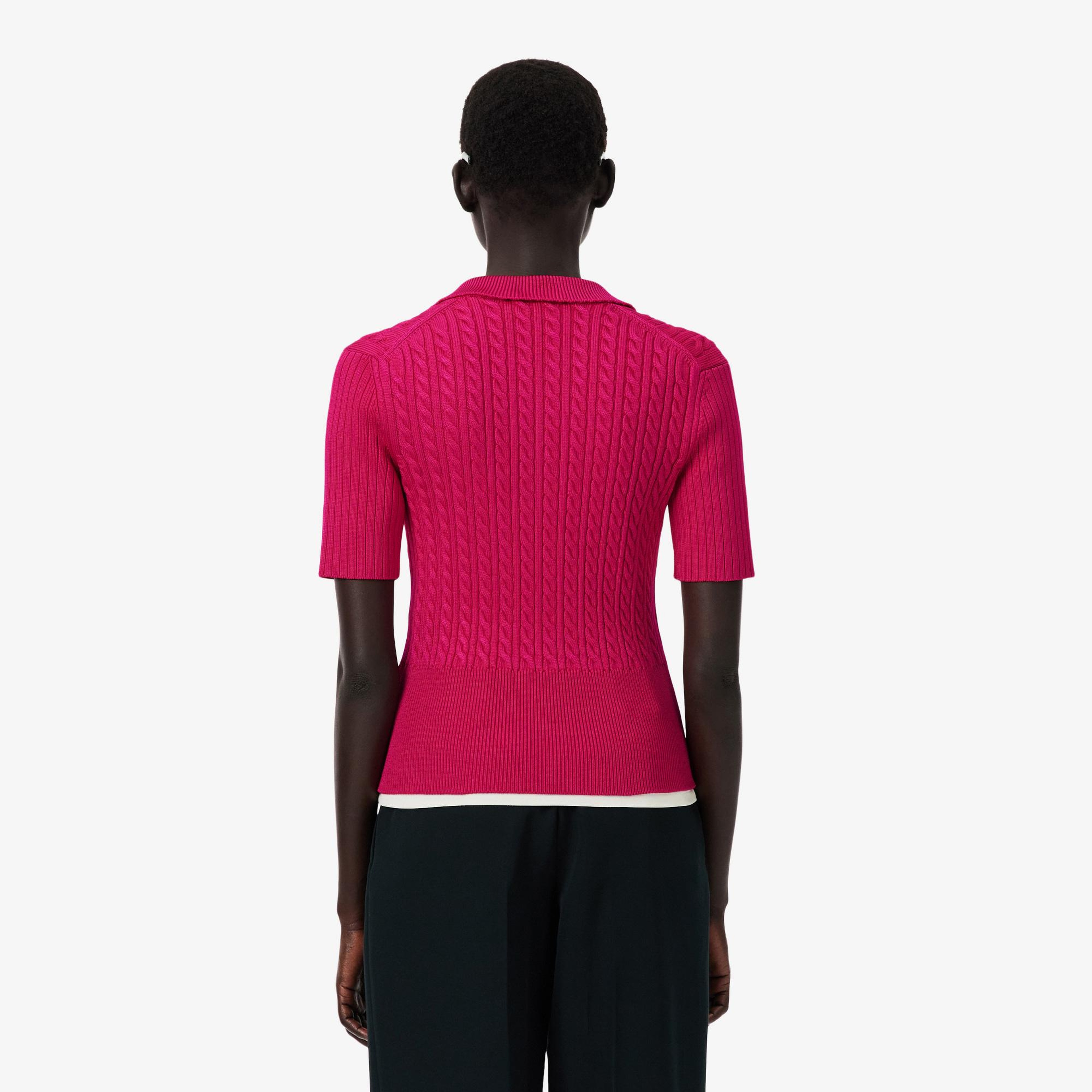 FW25 RUNWAY Kadın Kısa Kollu Polo Yaka Pembe Triko