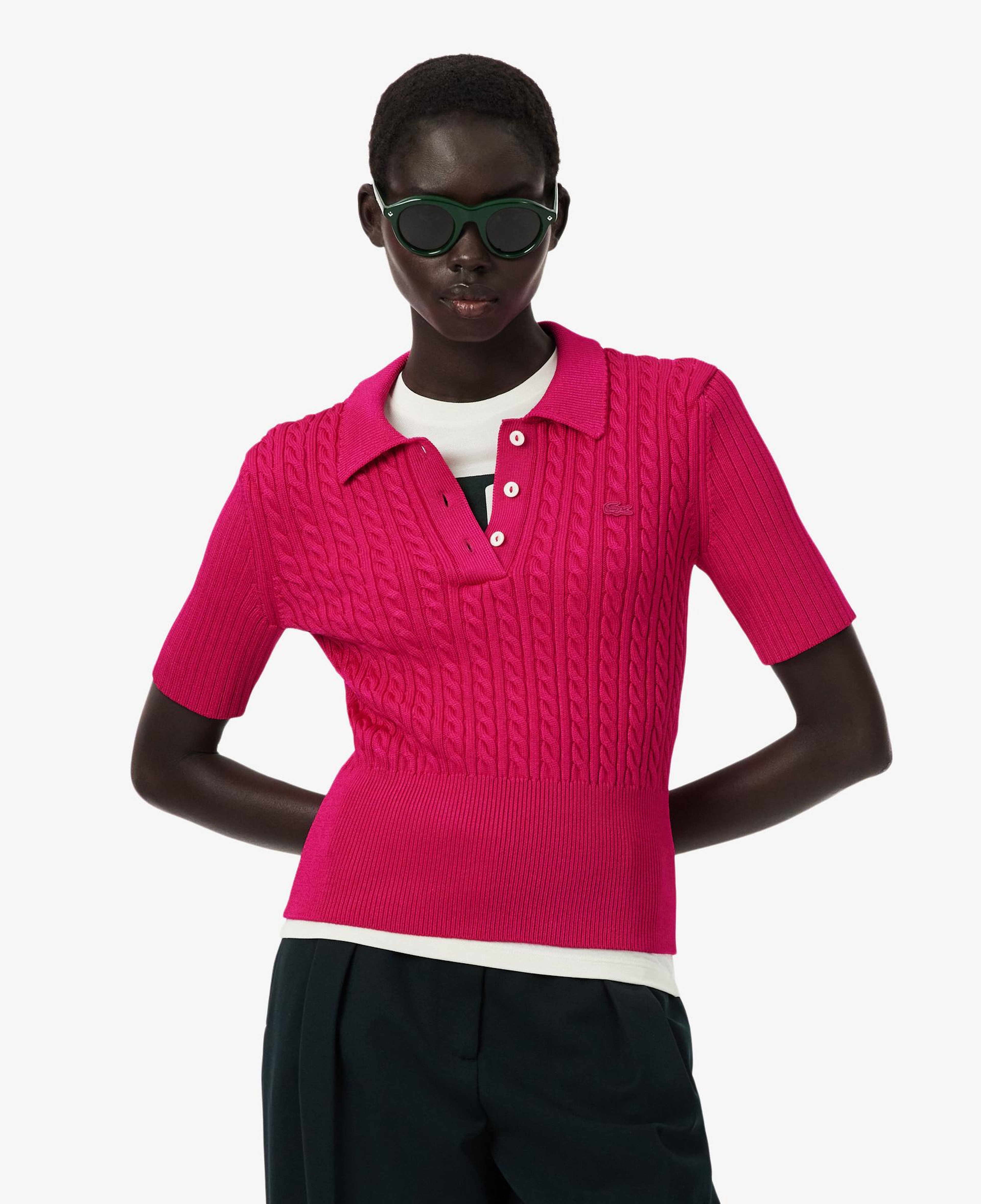 FW25 RUNWAY Kadın Kısa Kollu Polo Yaka Pembe Triko