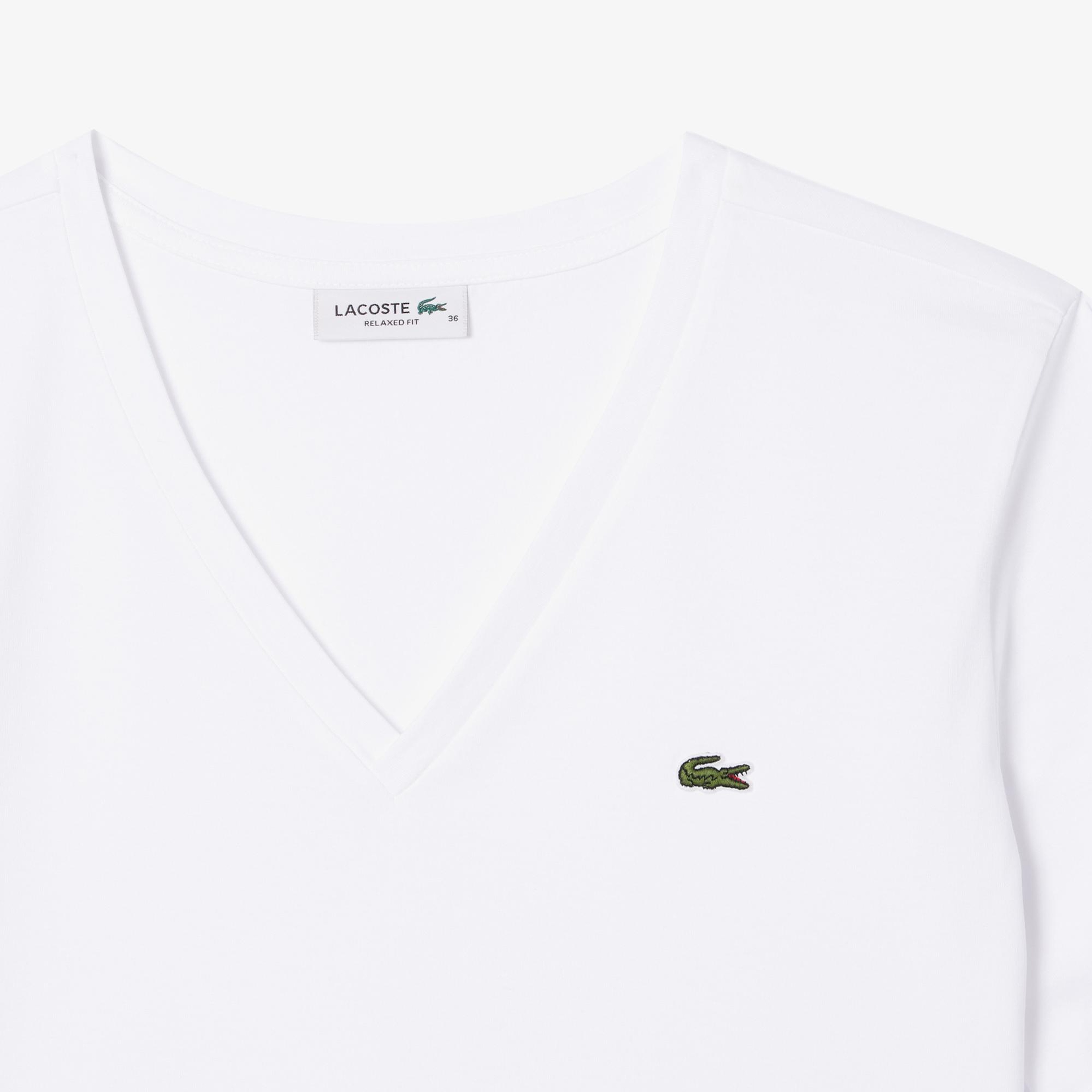 Kadın Relaxed Fit V Yaka Beyaz T-Shirt