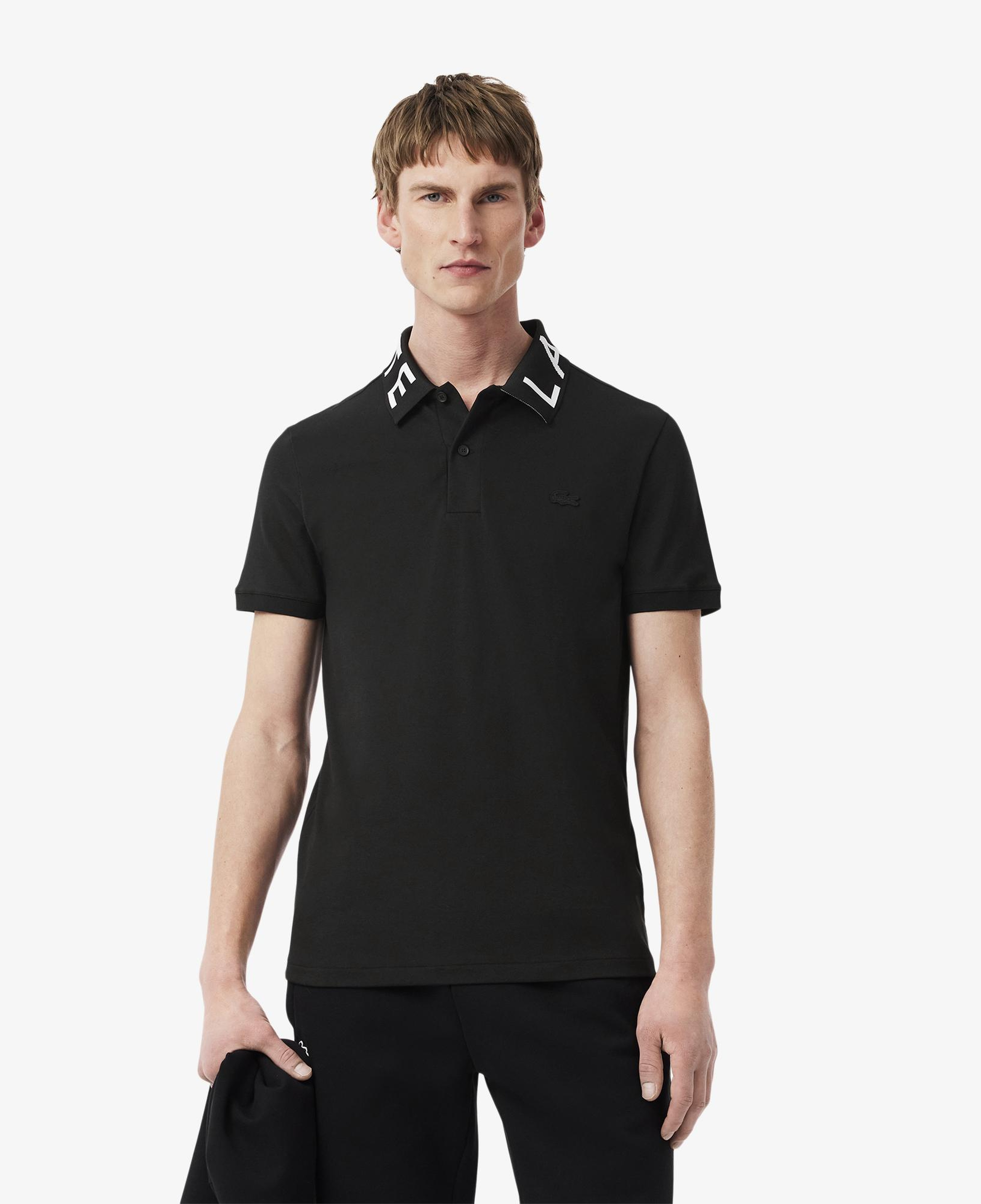 Erkek Slim Fit Baskılı Siyah Polo