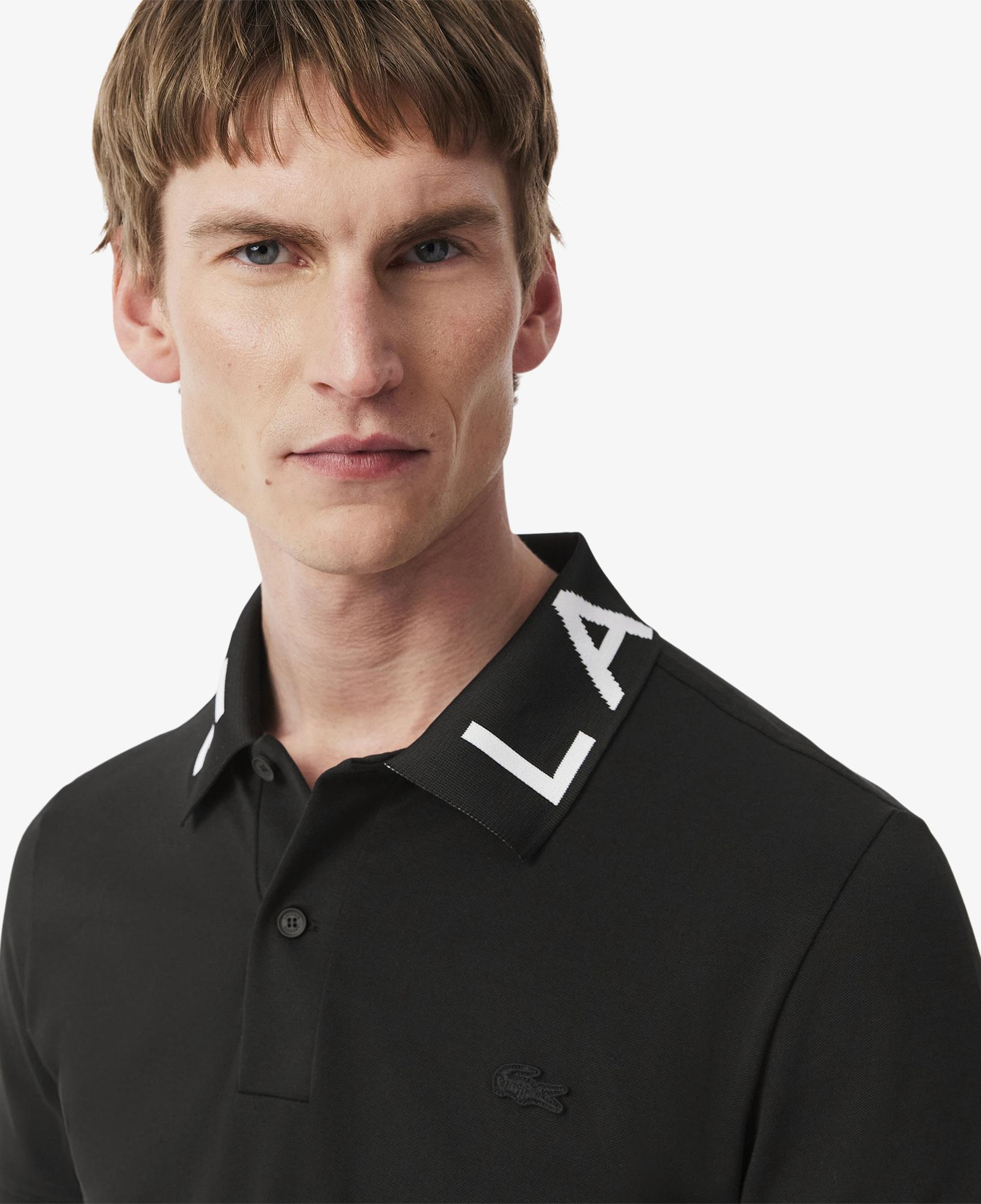 Erkek Slim Fit Baskılı Siyah Polo