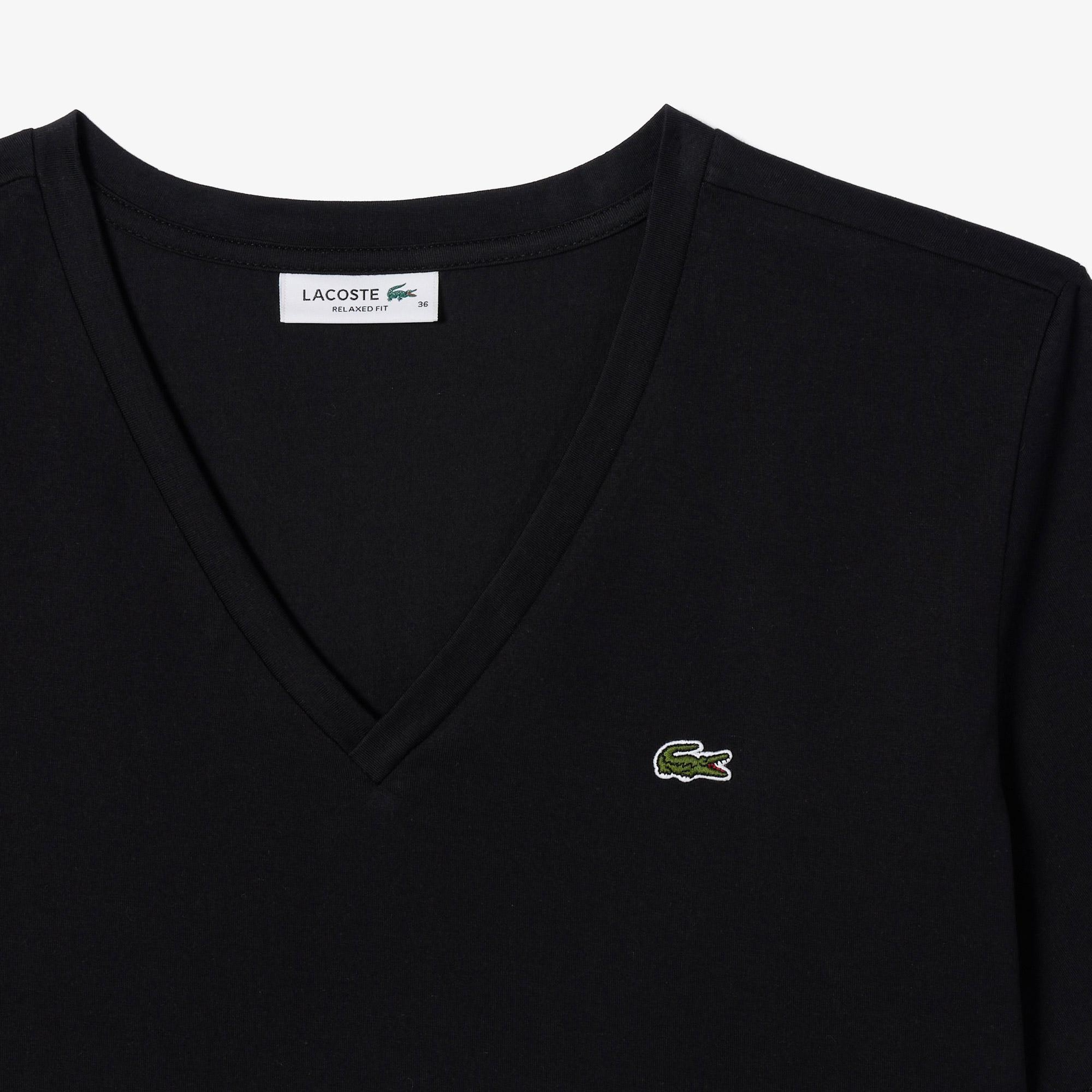 Kadın Relaxed Fit V Yaka Siyah T-Shirt