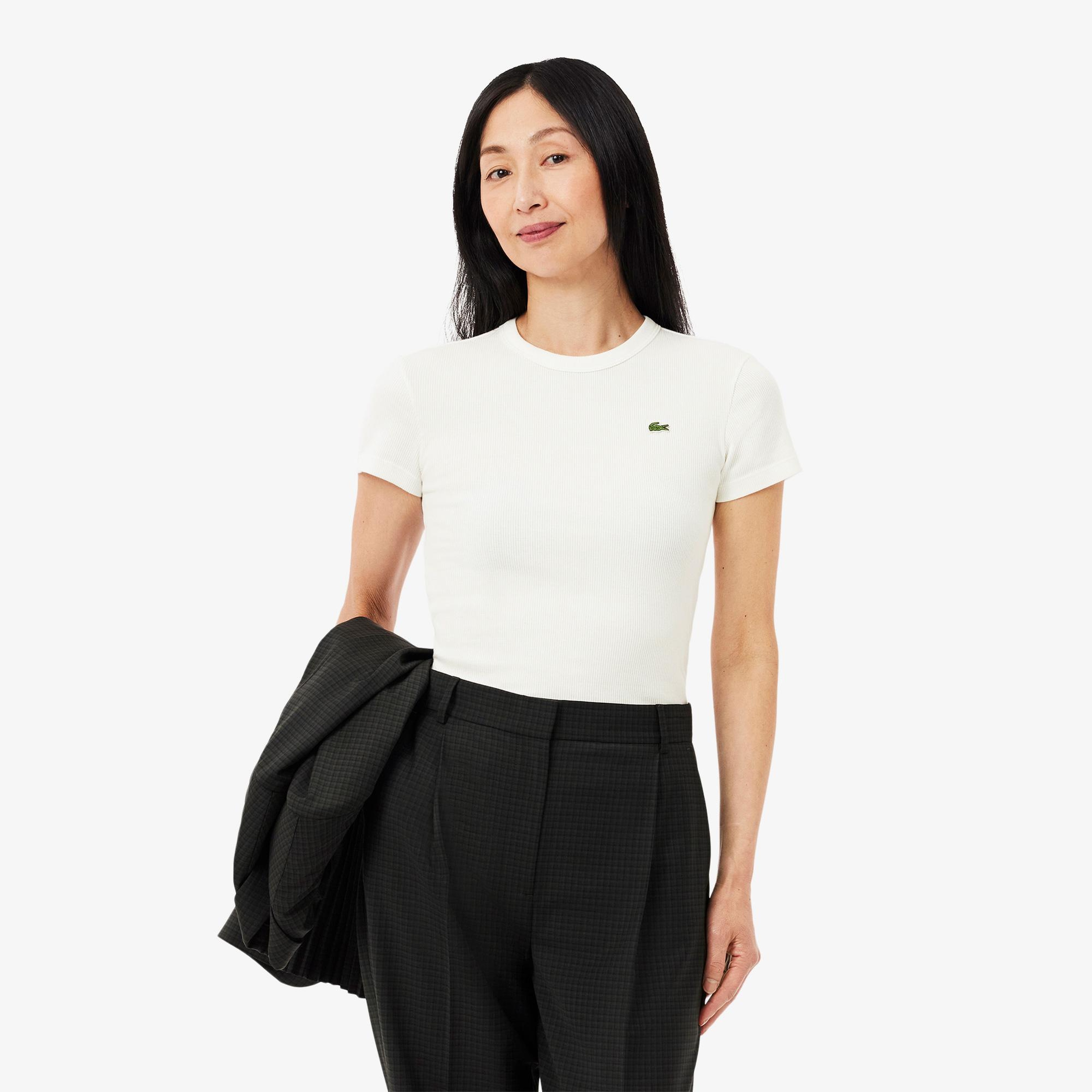 Kadın Slim Fit Bisiklet Yaka Beyaz T-Shirt