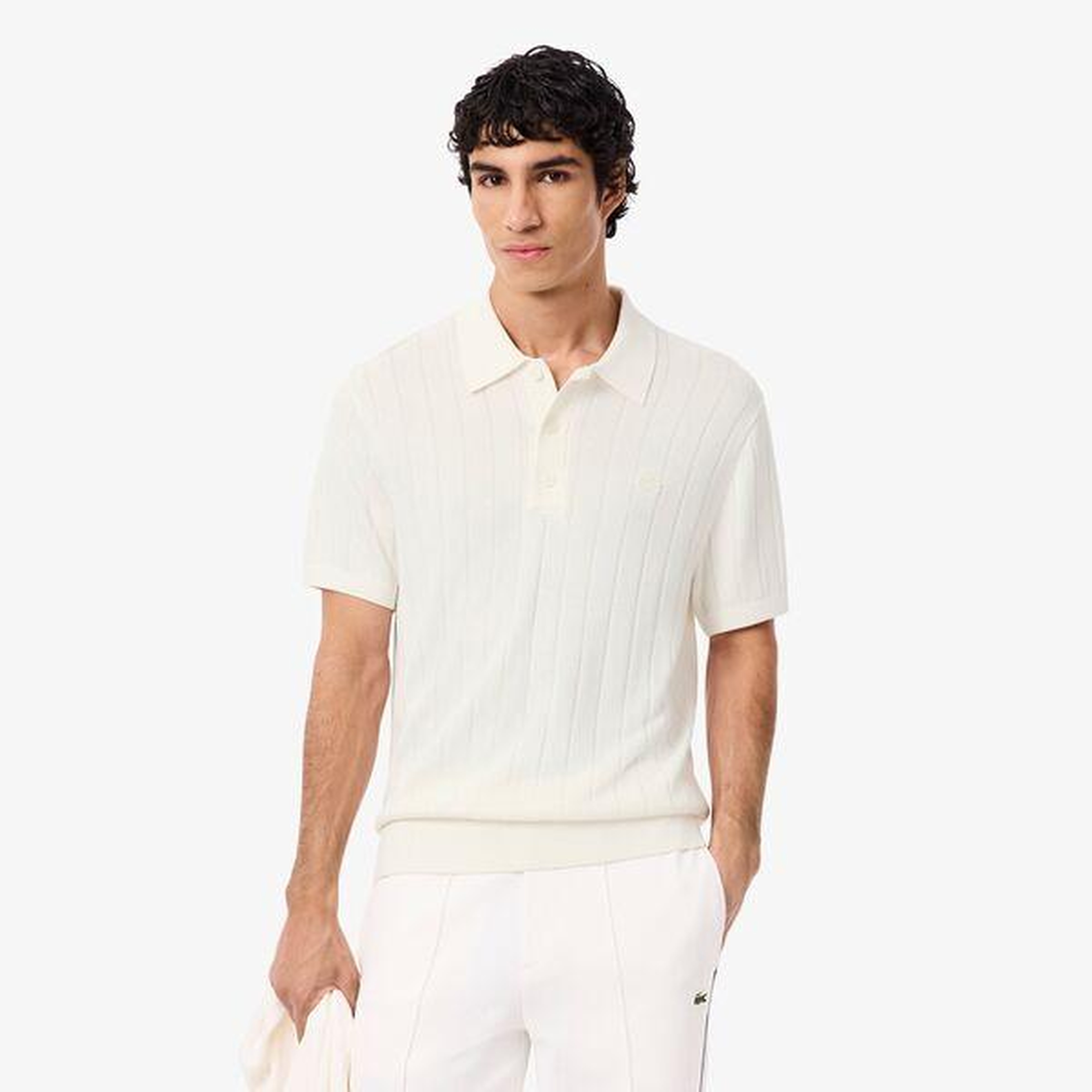 Erkek Classic Fit Kısa Kollu Polo Yaka Beyaz Triko