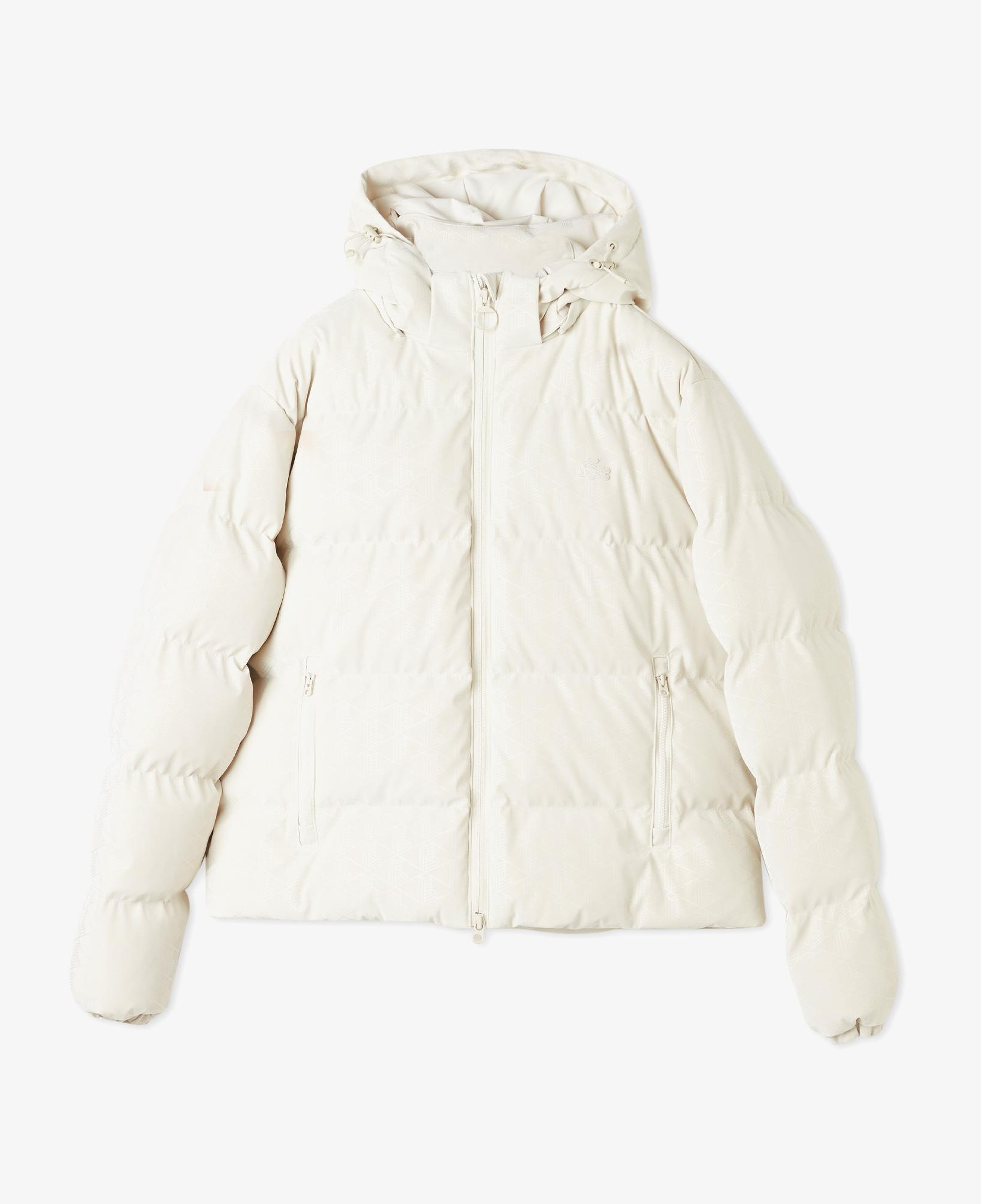 Kadın Kapüşonlu Monogram Beyaz Mont