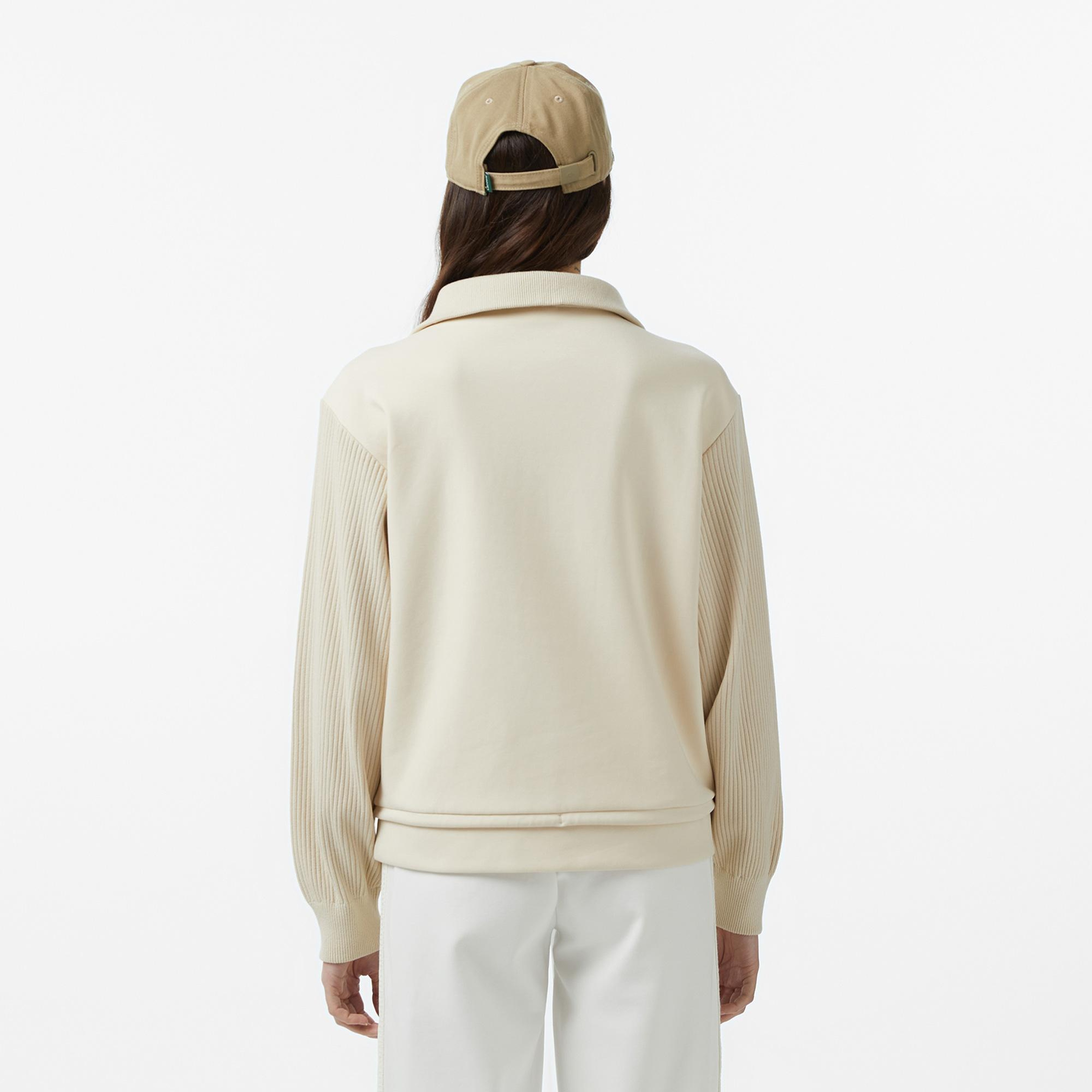 Kadın Relaxed Fit Yarım Fermuarlı Krem Sweatshirt
