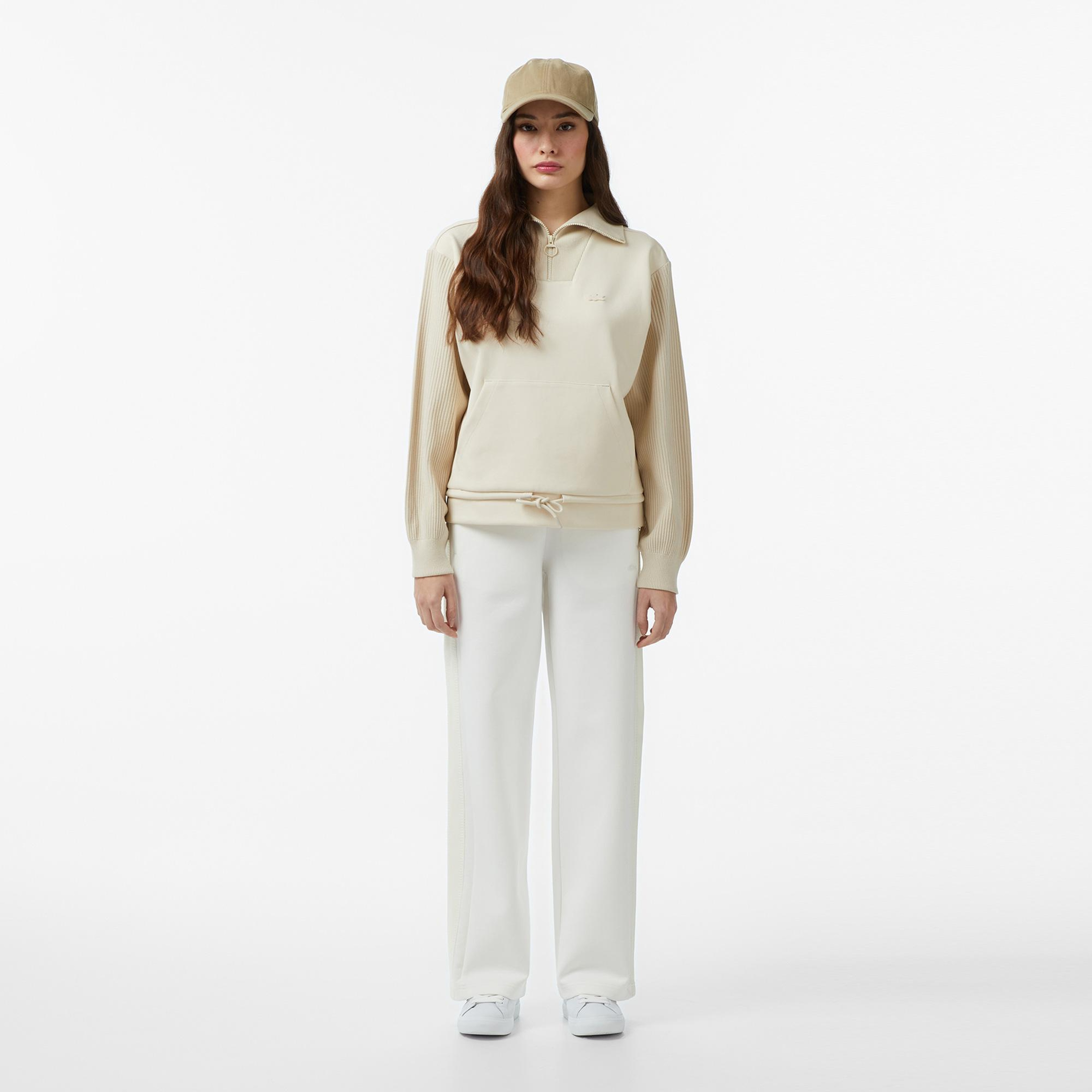 Kadın Relaxed Fit Yarım Fermuarlı Krem Sweatshirt