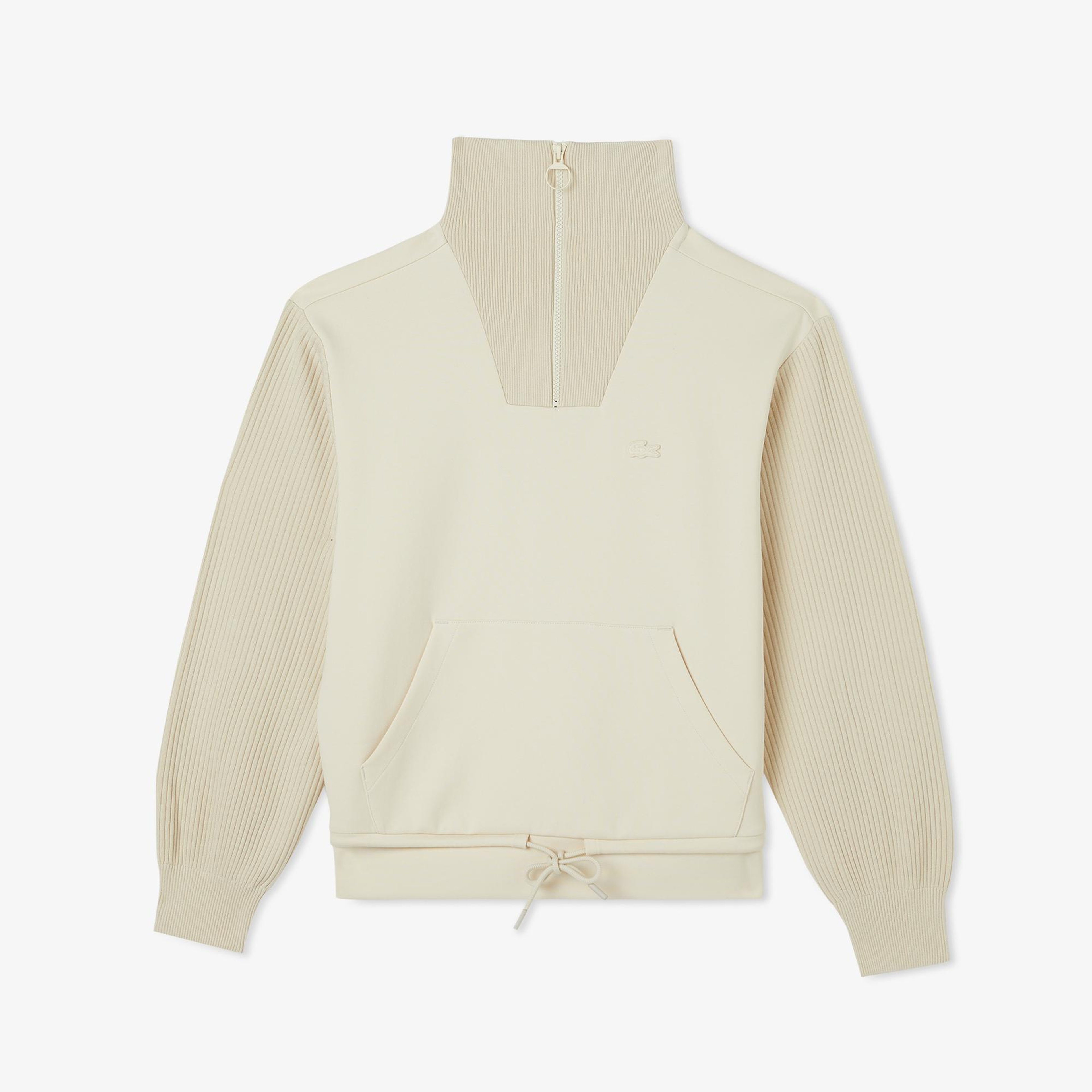 Kadın Relaxed Fit Yarım Fermuarlı Krem Sweatshirt