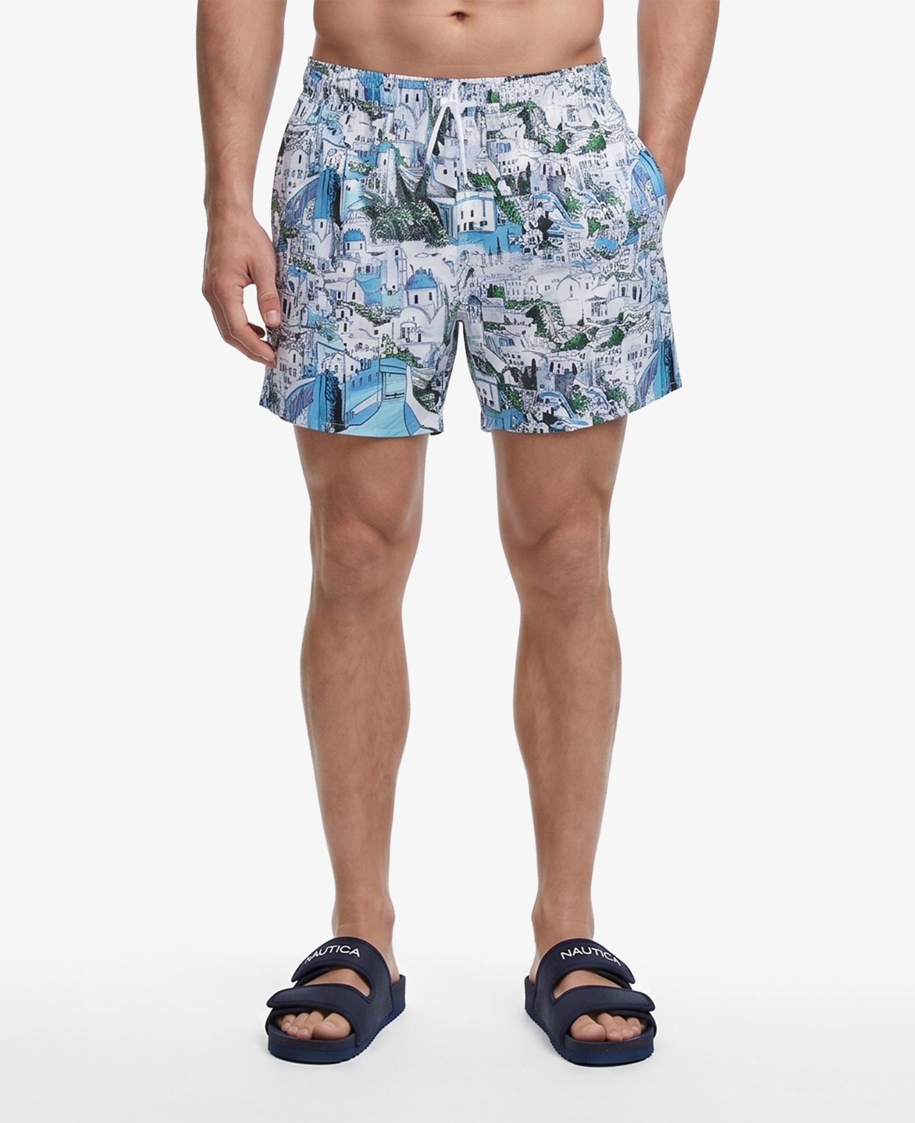 Nautica Erkek Mavi Regular Fit Desenli Deniz Şortu