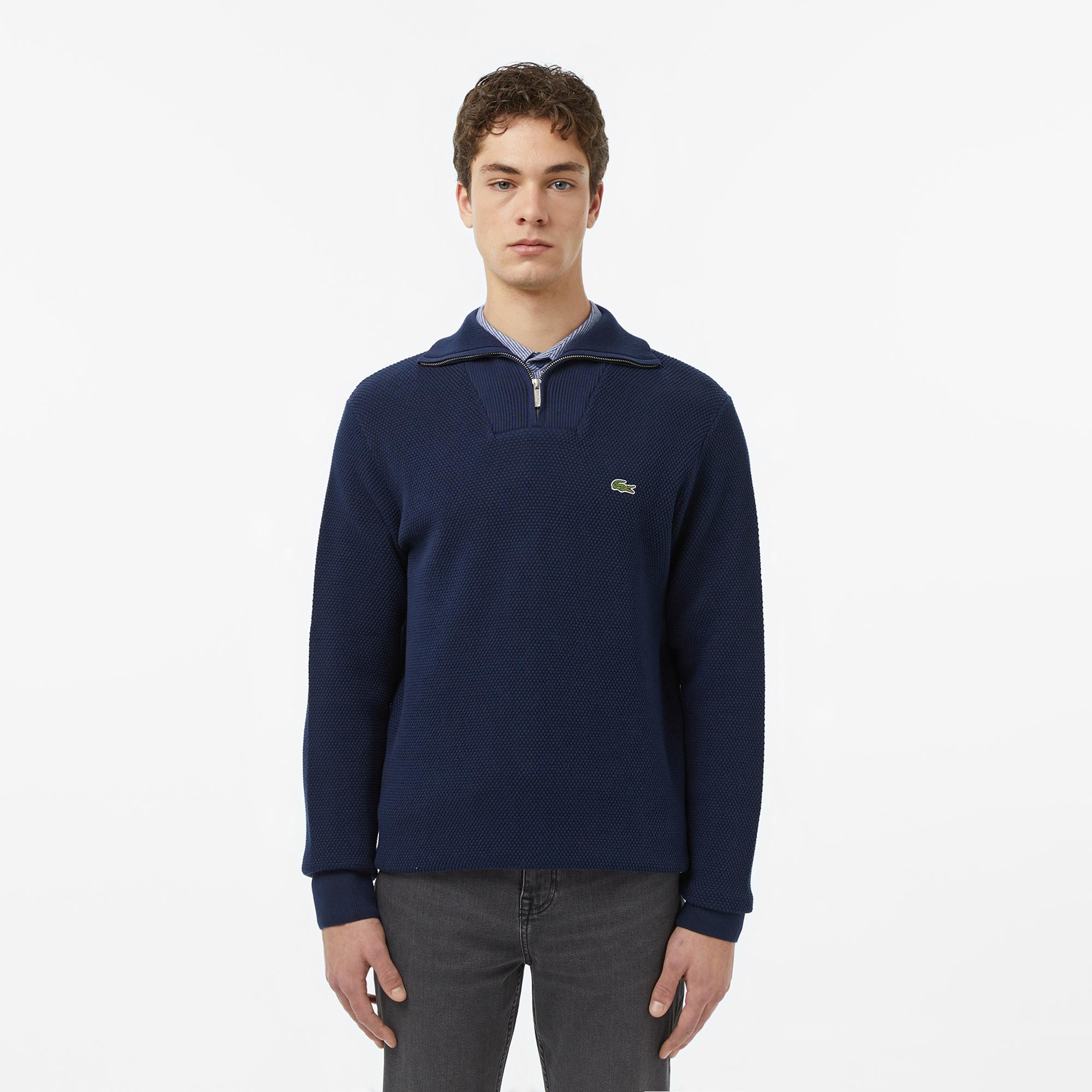 Erkek Classic Fit Yarım Fermuarlı Lacivert Kazak