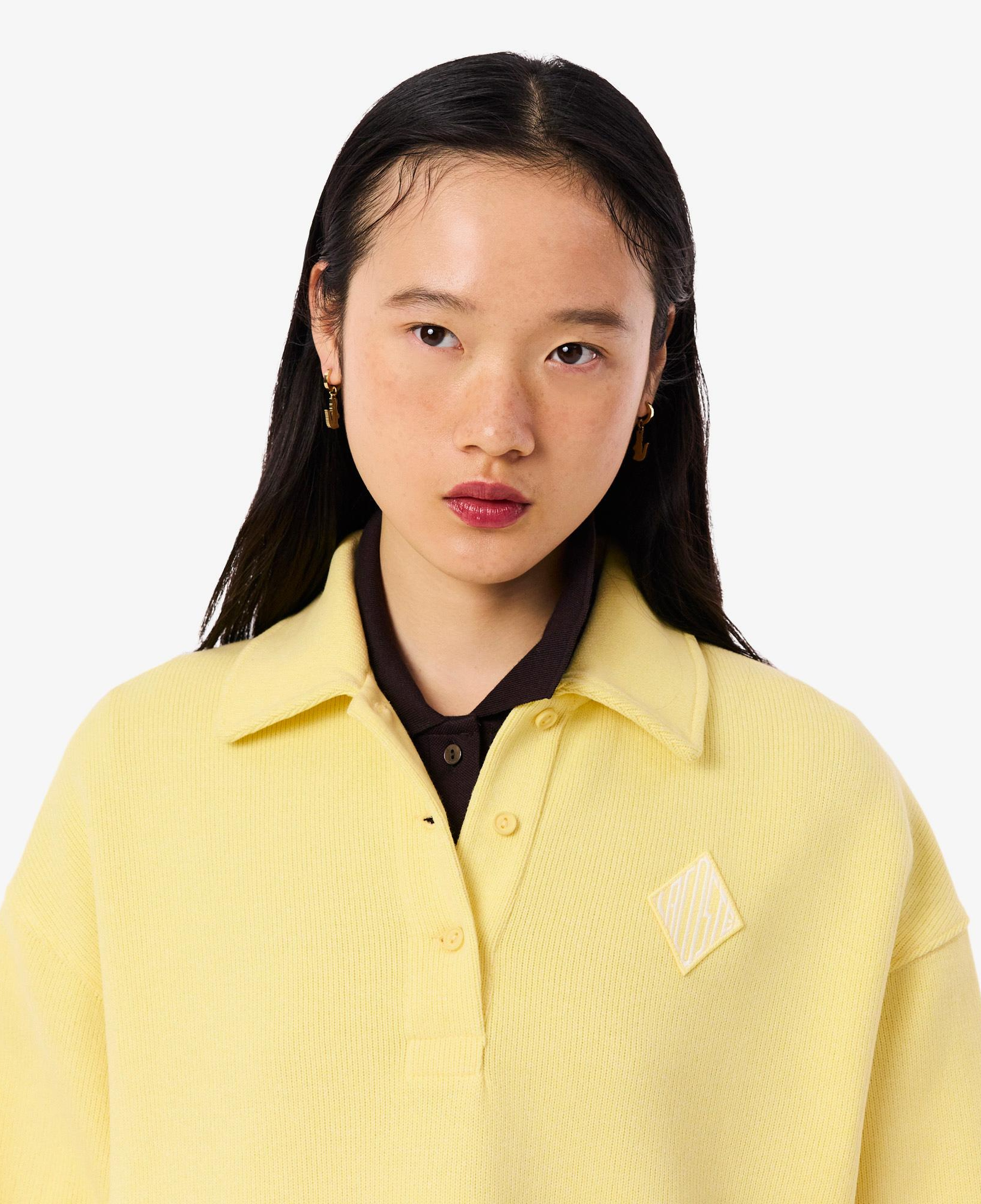 Kadın Oversize Fit Polo Yaka Sarı Sweatshirt