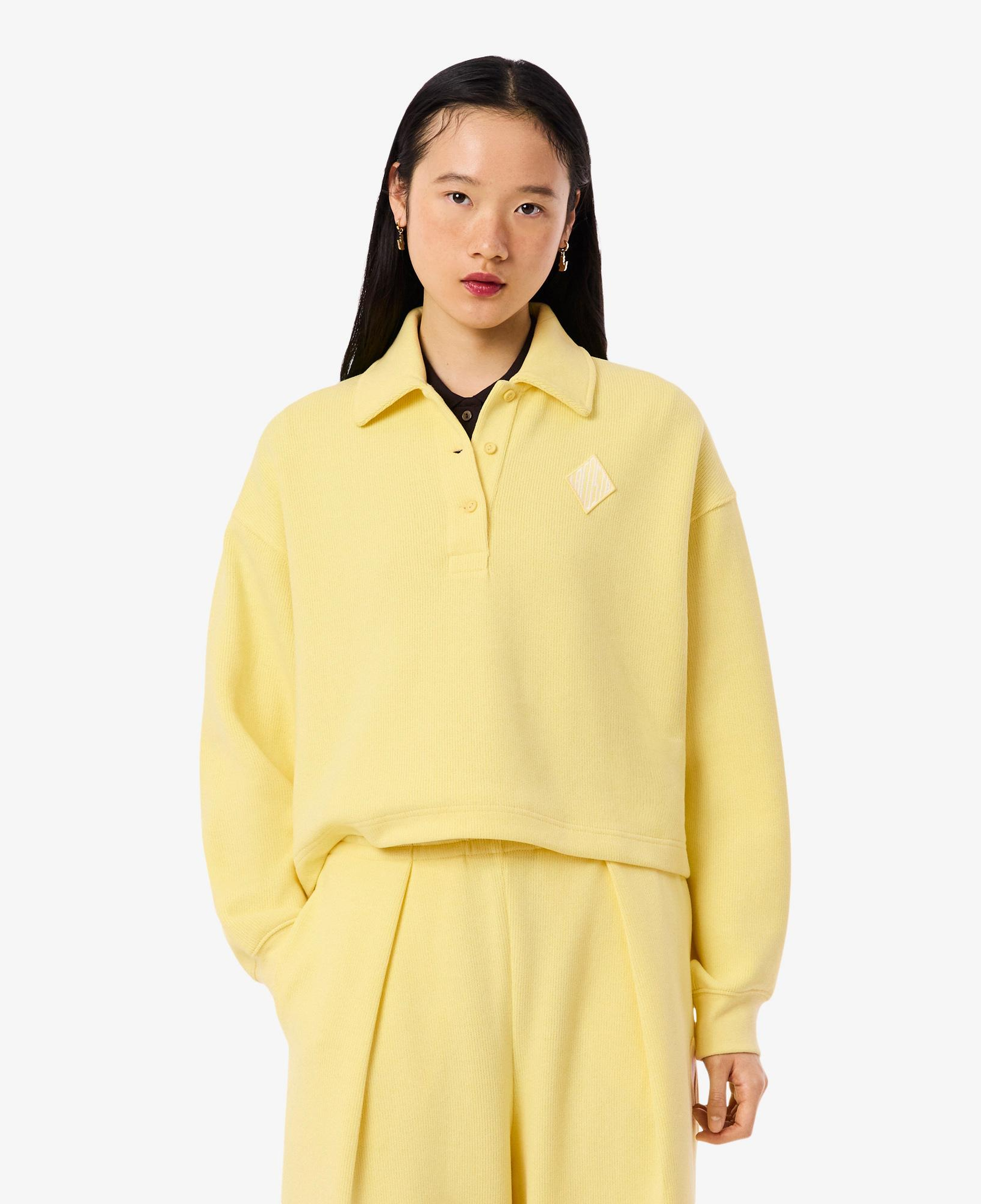Kadın Oversize Fit Polo Yaka Sarı Sweatshirt