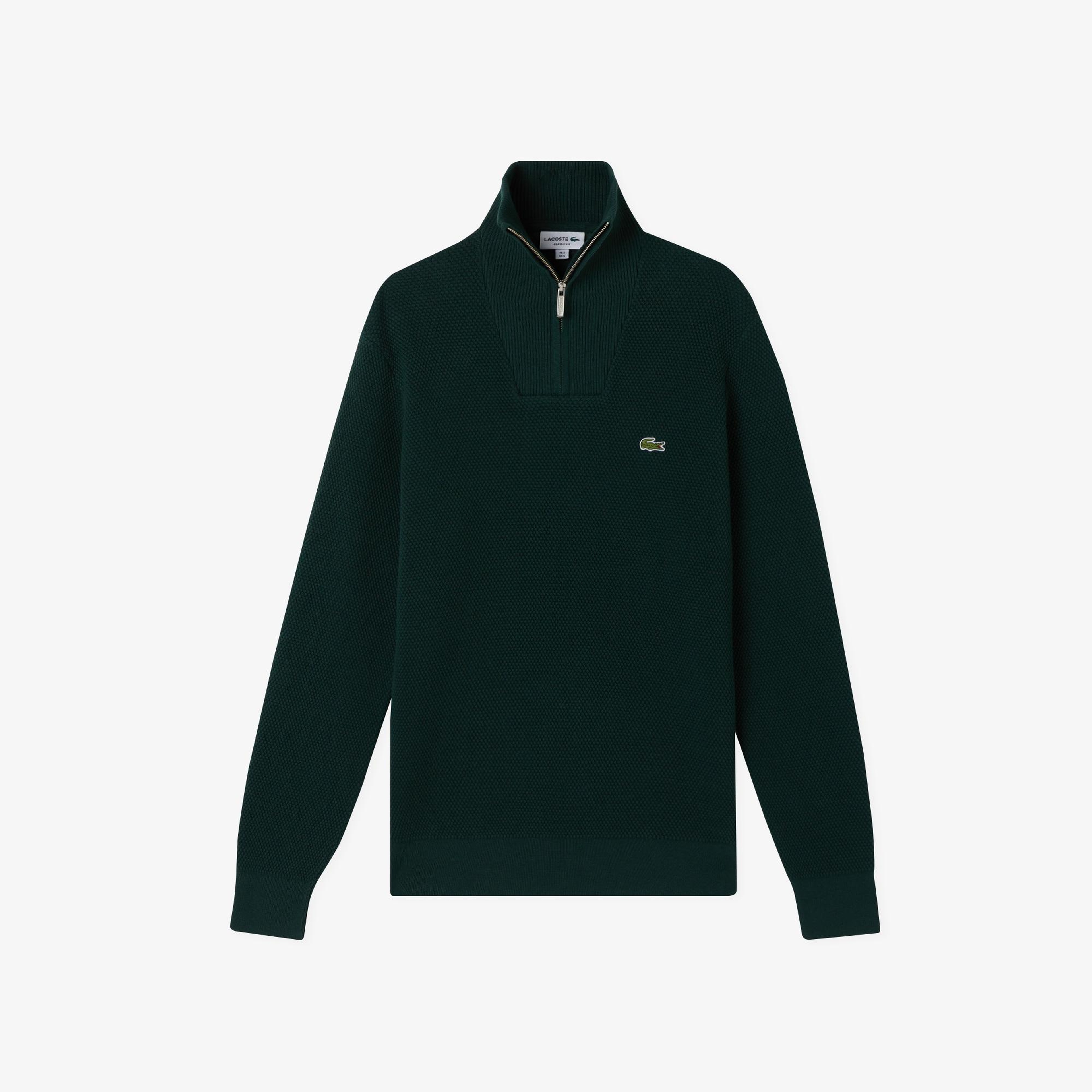 Erkek Classic Fit Yarım Fermuarlı Yeşil Kazak