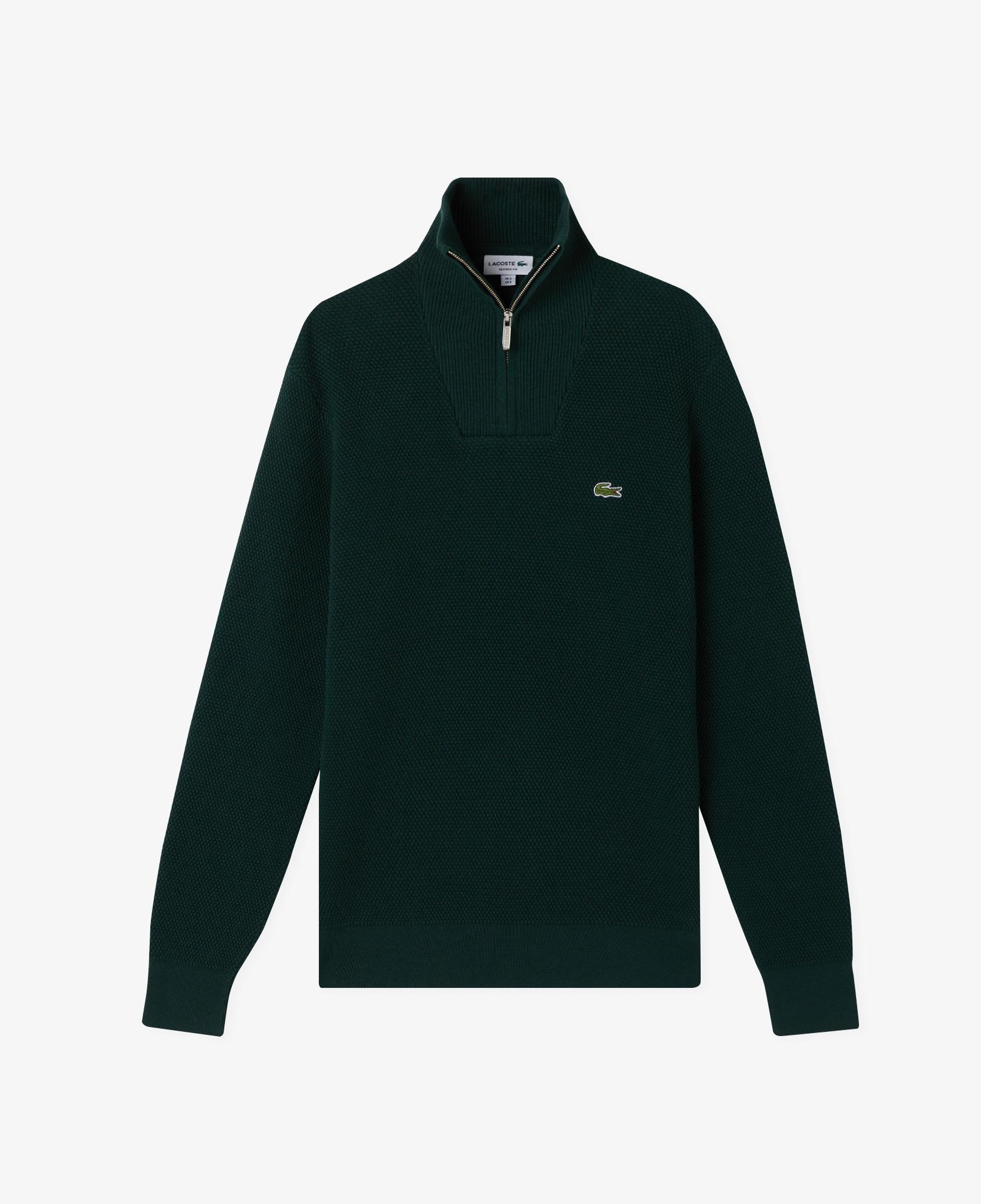 Erkek Classic Fit Yarım Fermuarlı Yeşil Kazak