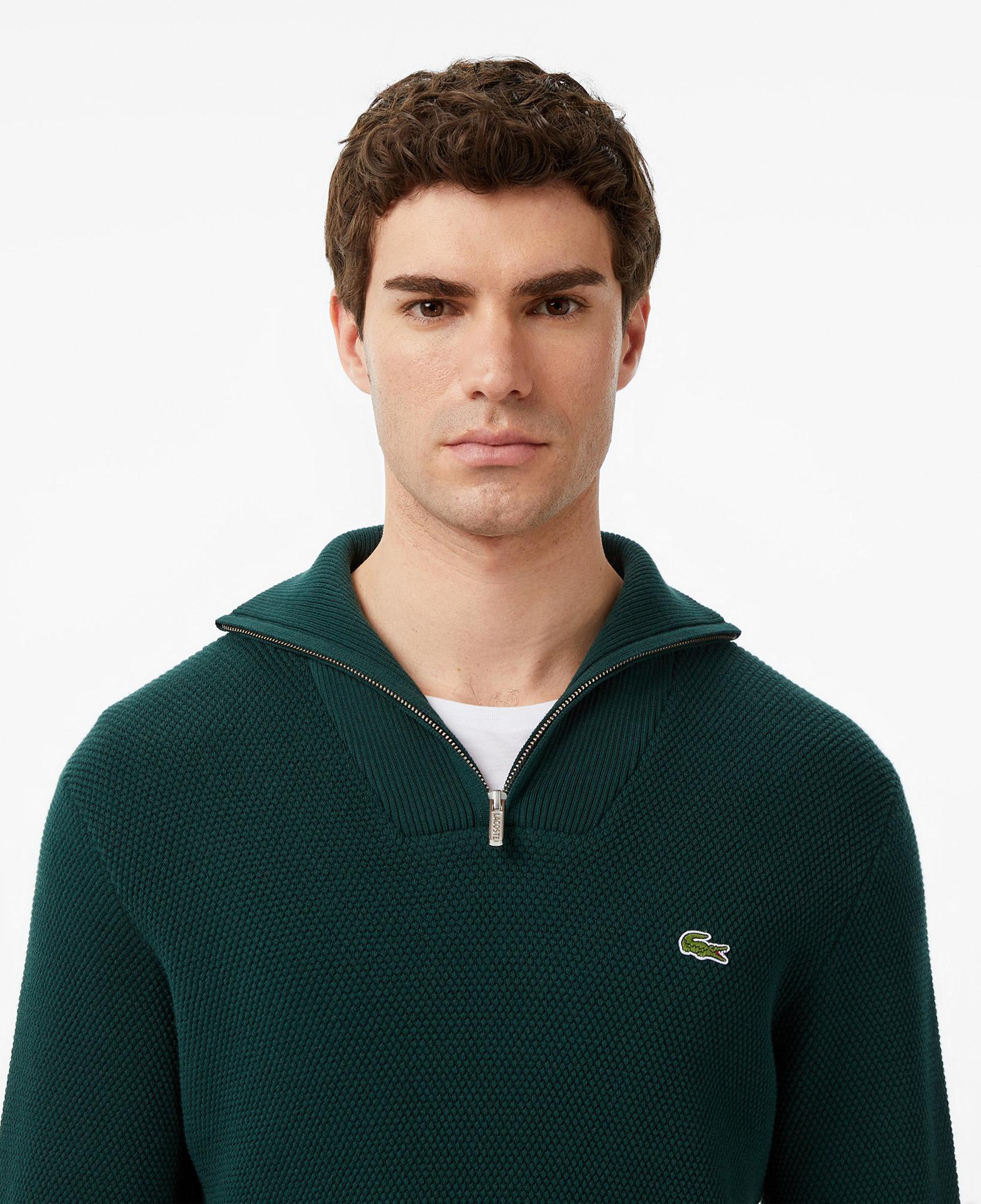 Erkek Classic Fit Yarım Fermuarlı Yeşil Kazak