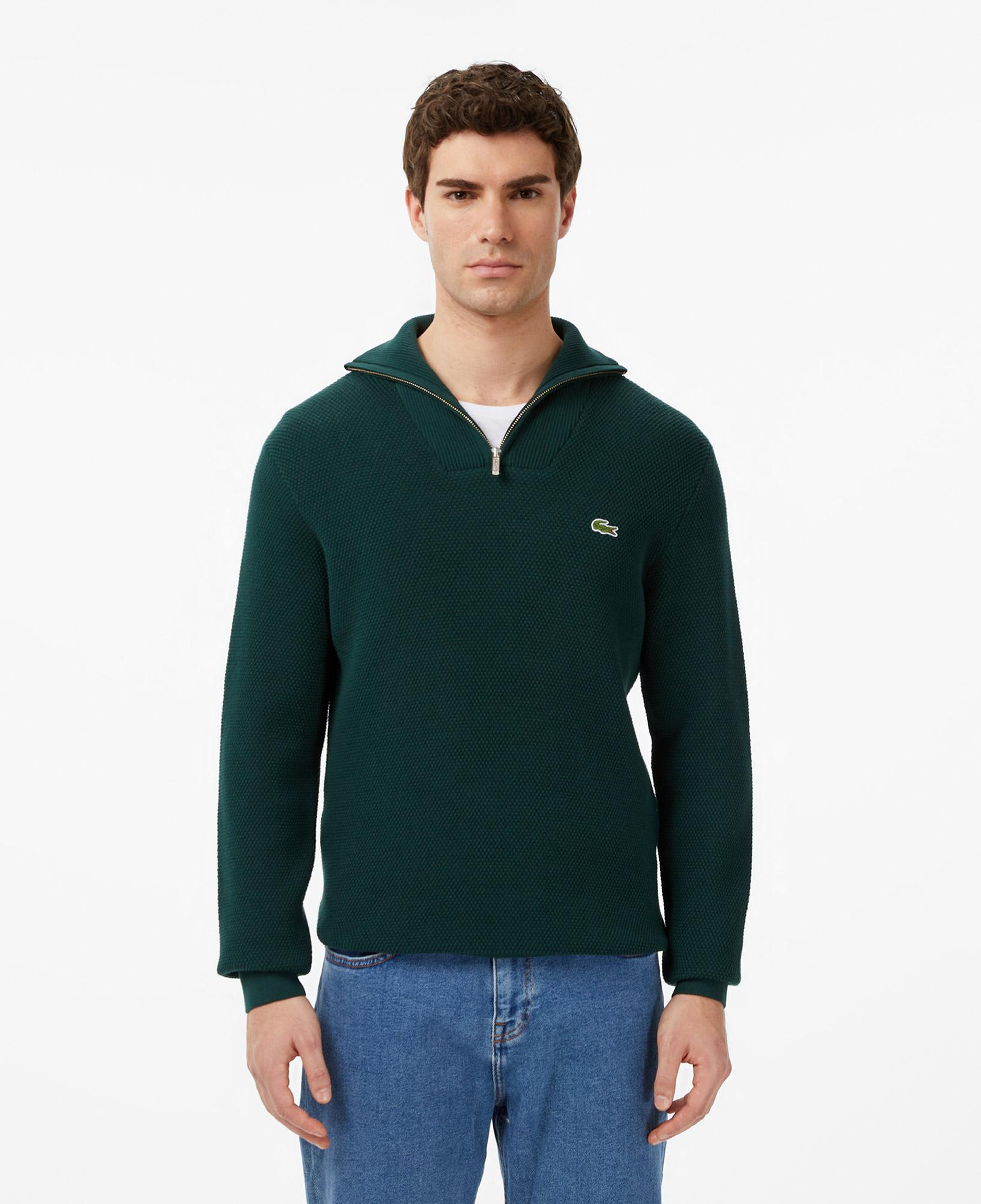 Erkek Classic Fit Yarım Fermuarlı Yeşil Kazak