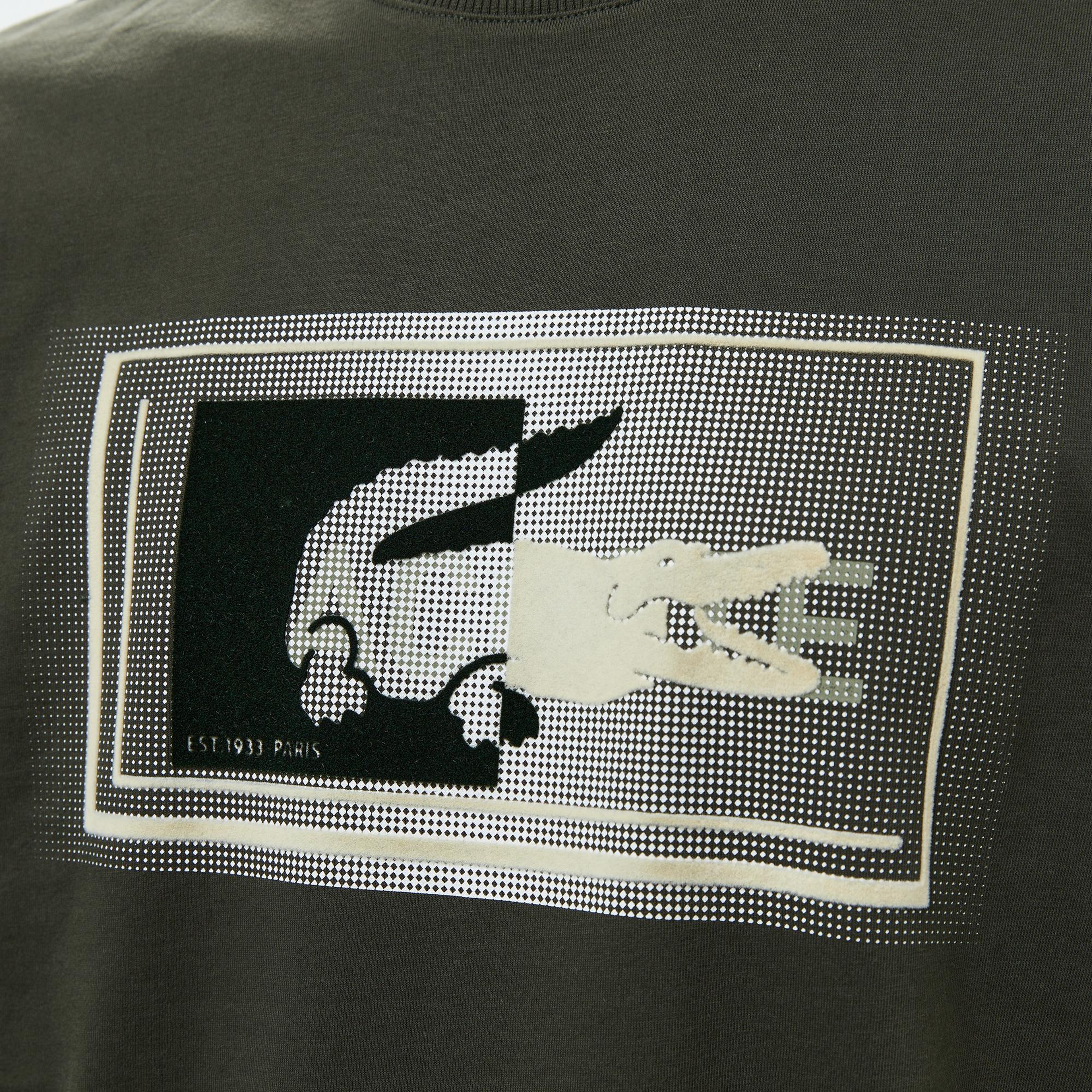 Erkek Regular Fit Bisiklet Yaka Baskılı Haki T-Shirt