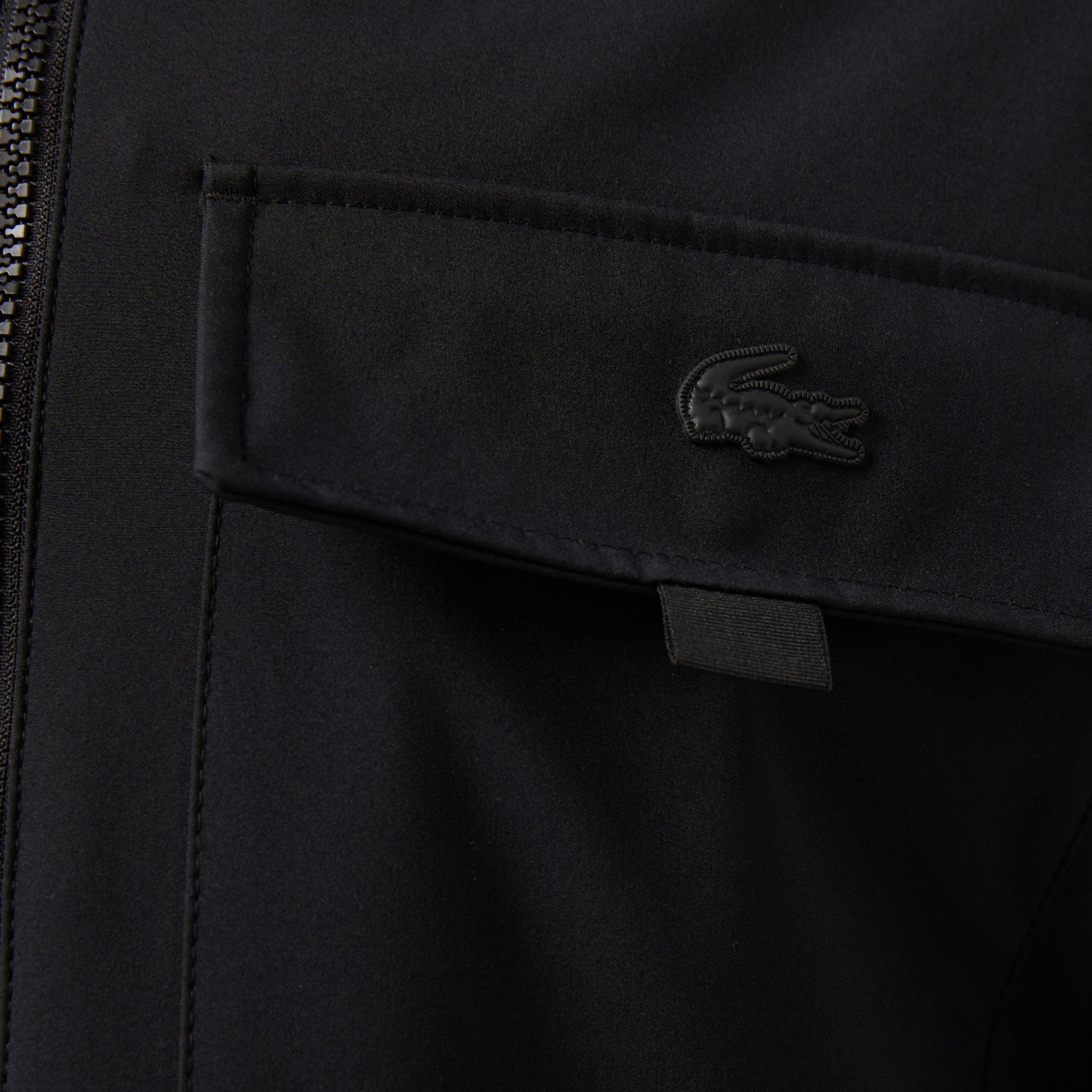 Lacoste Erkek Relaxed Fit Kapüşonlu Baskılı Siyah Yağmurluk
