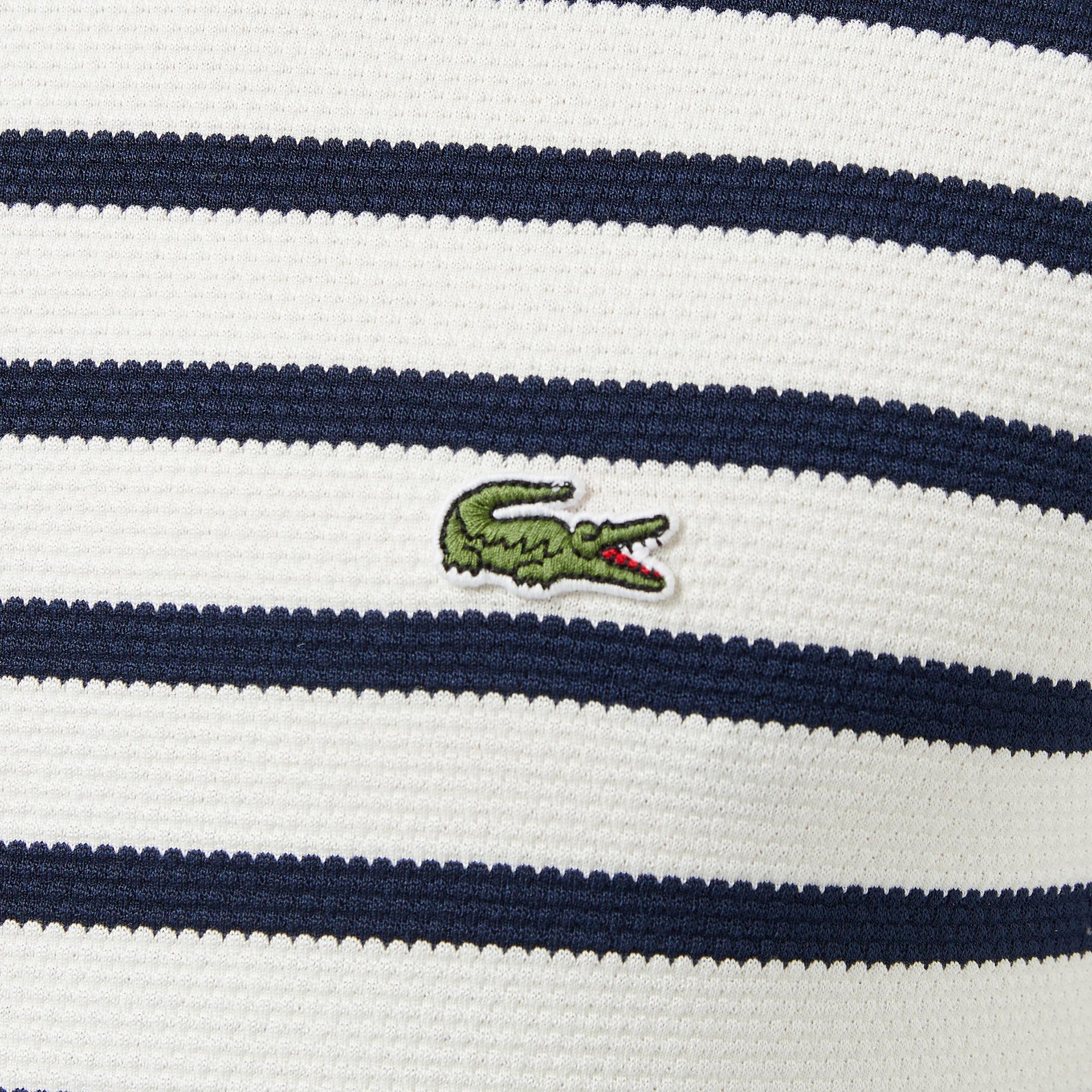 Erkek Slim Fit Bisiklet Yaka Çizgili Beyaz T-Shirt