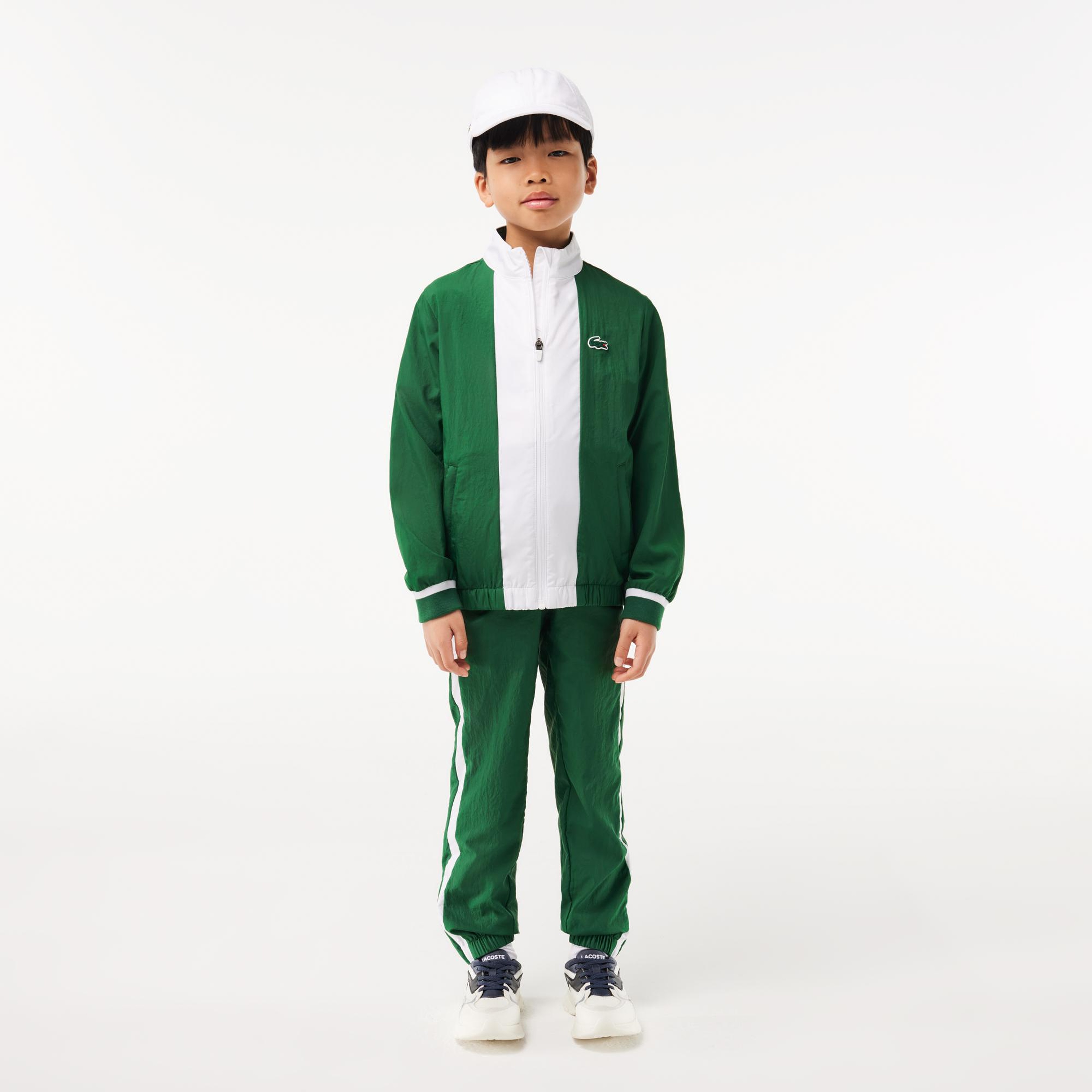 Çocuk Fermuarlı Renk Bloklu Yeşil Eşofman Takımı