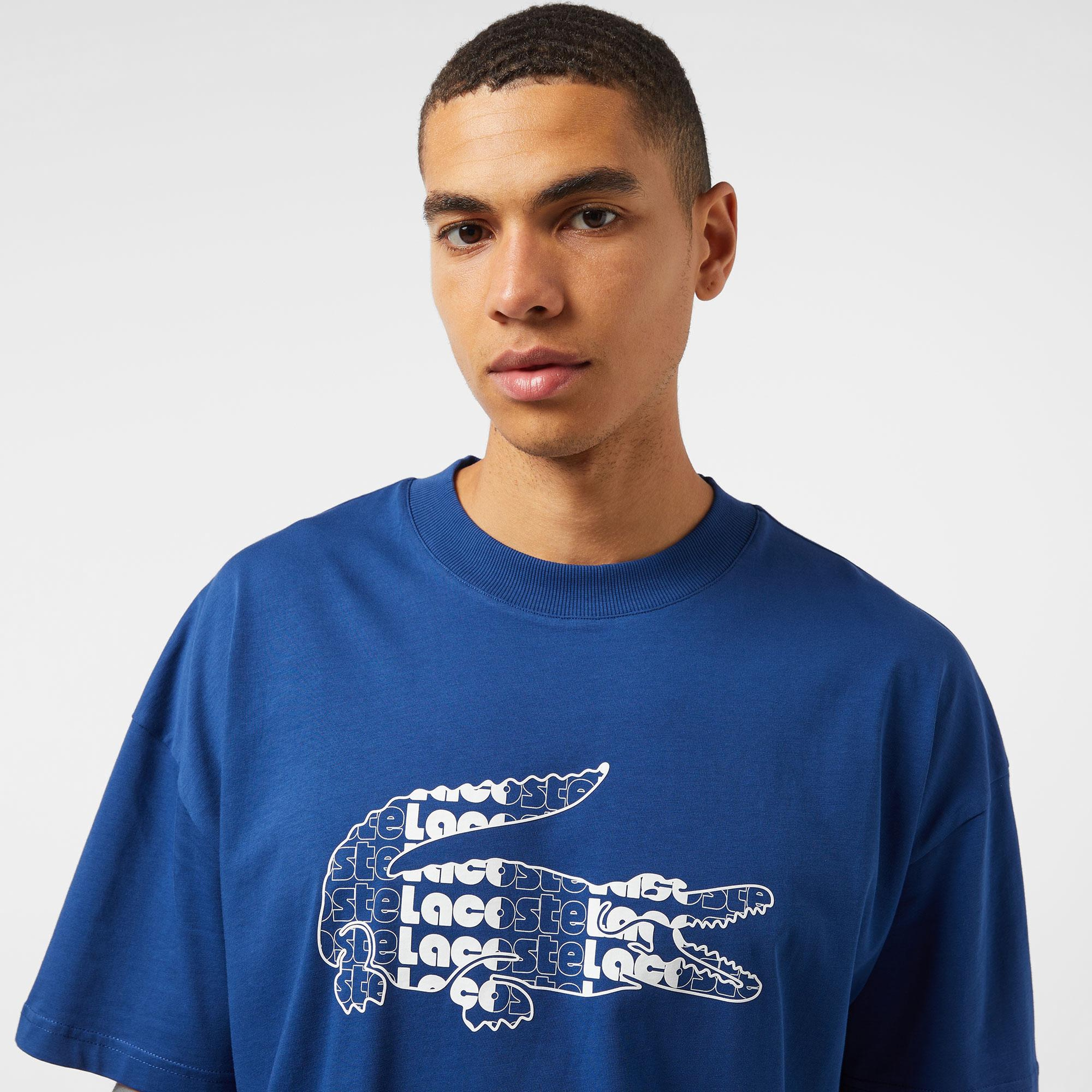 Erkek Relaxed Fit Bisiklet Yaka Baskılı Lacivert T-Shirt