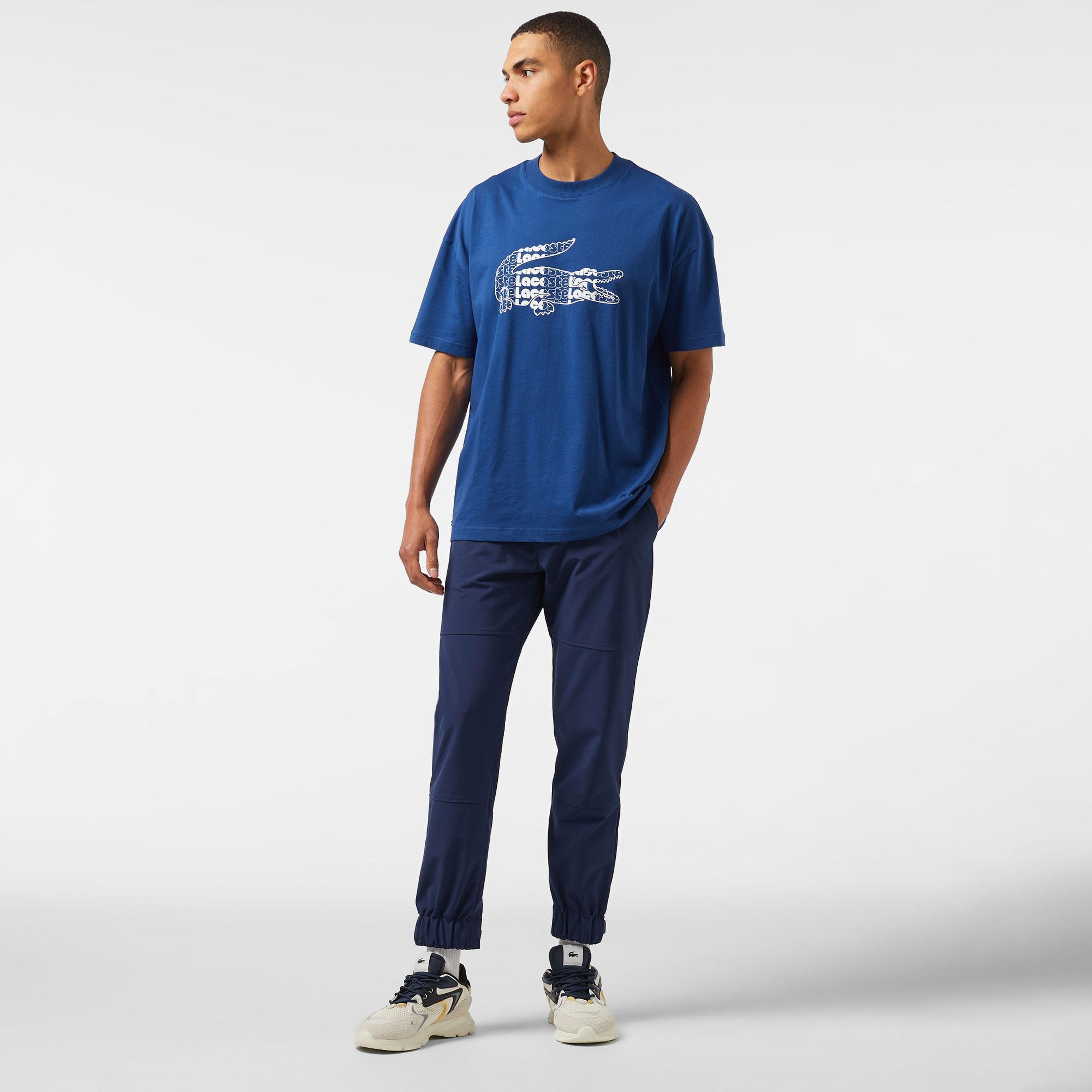 Erkek Relaxed Fit Bisiklet Yaka Baskılı Lacivert T-Shirt